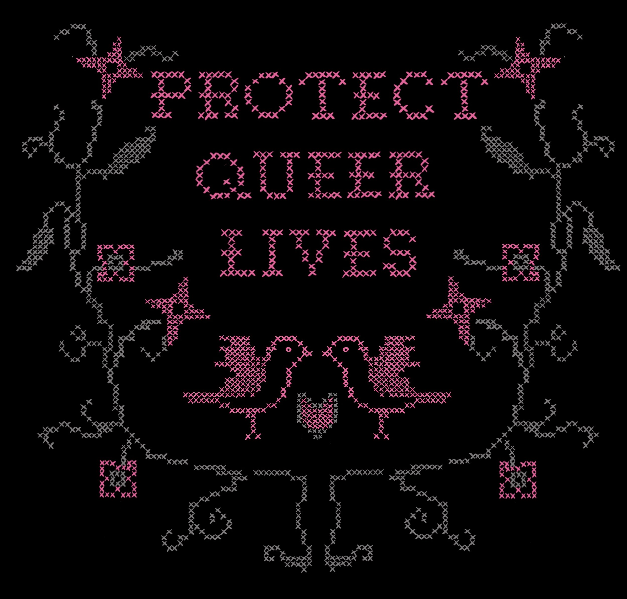 Cross Stitch T-shirt  (grey/pink)