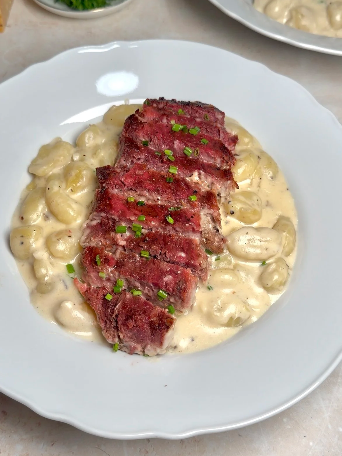 Steak alfredo gnocchi 