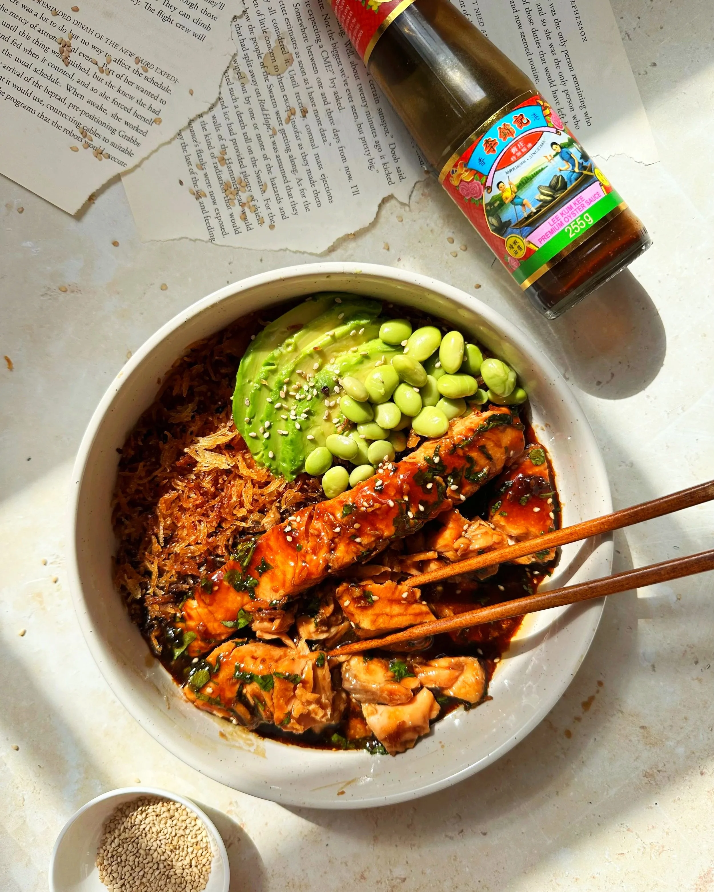 Oyster sauce glazed salmon