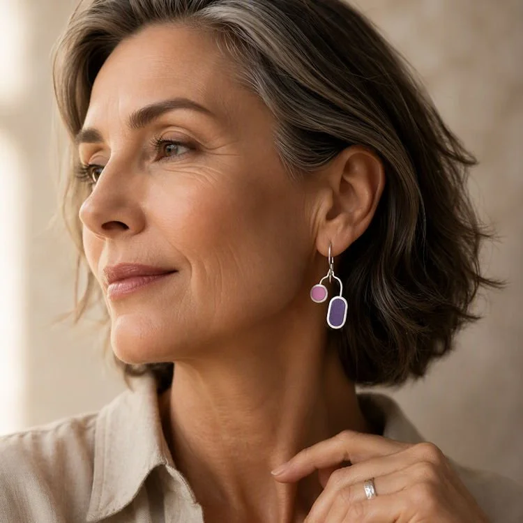 Chroma - Dot and Pill Revesible Earrings - Purple and Pink