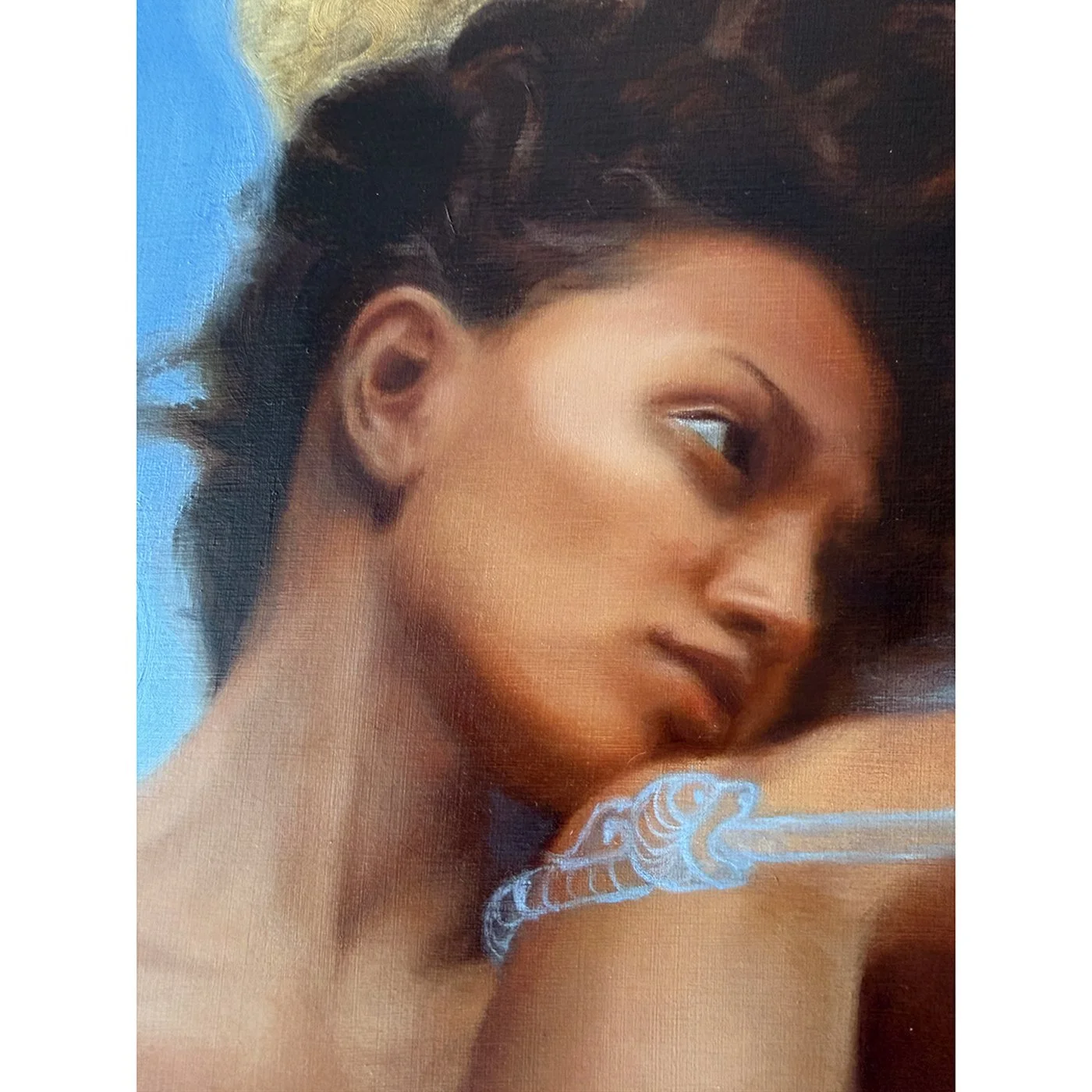 Zephyrus greek goddess oil painting face detail by imaginative realism artist Karina Tarin