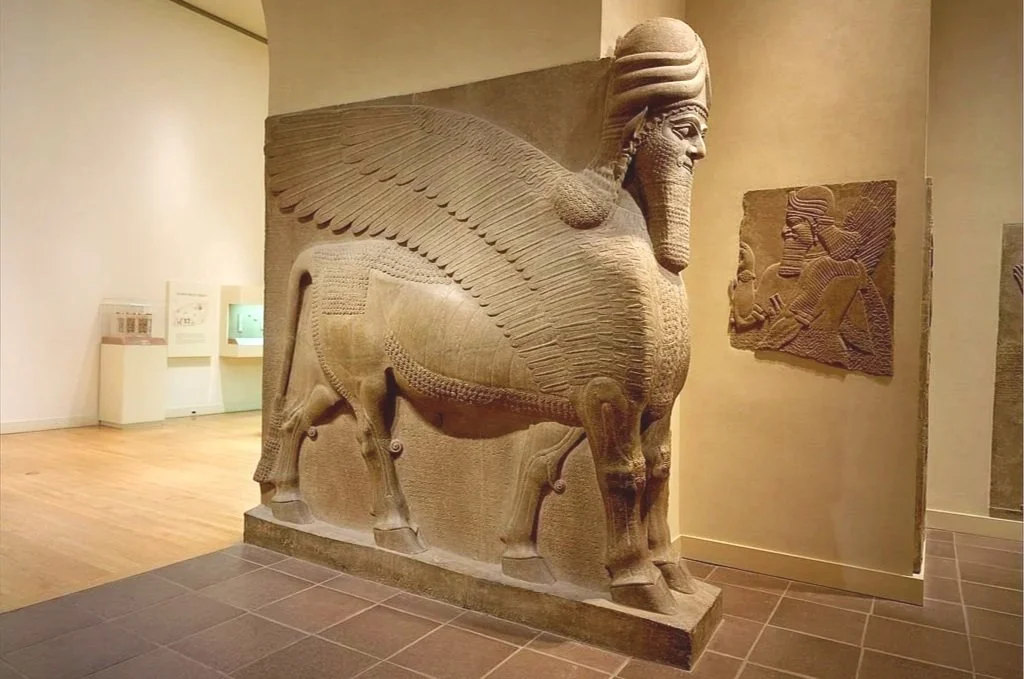 Lamassu, an Assyrian winged creature with the body of a lion or bull, the head of a human, and wings of an eagle