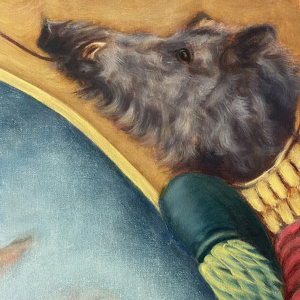 Detail of Pact, showing a wild boar mythical beast as part of the narrative borders, inspired by illuminated manuscripts. By British artist Karina Tarin.