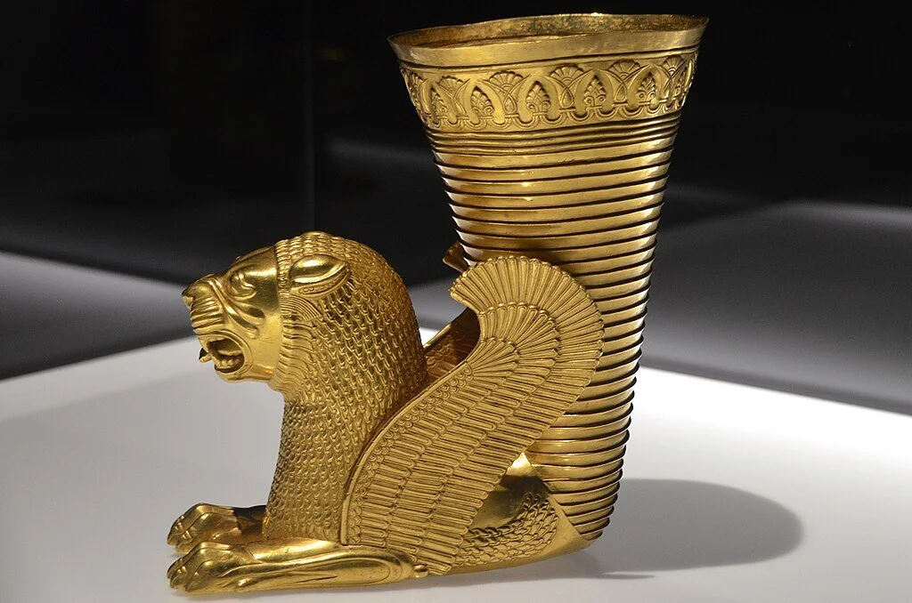 Winged lion golden rhyton, Achaemenid 550-330 BC