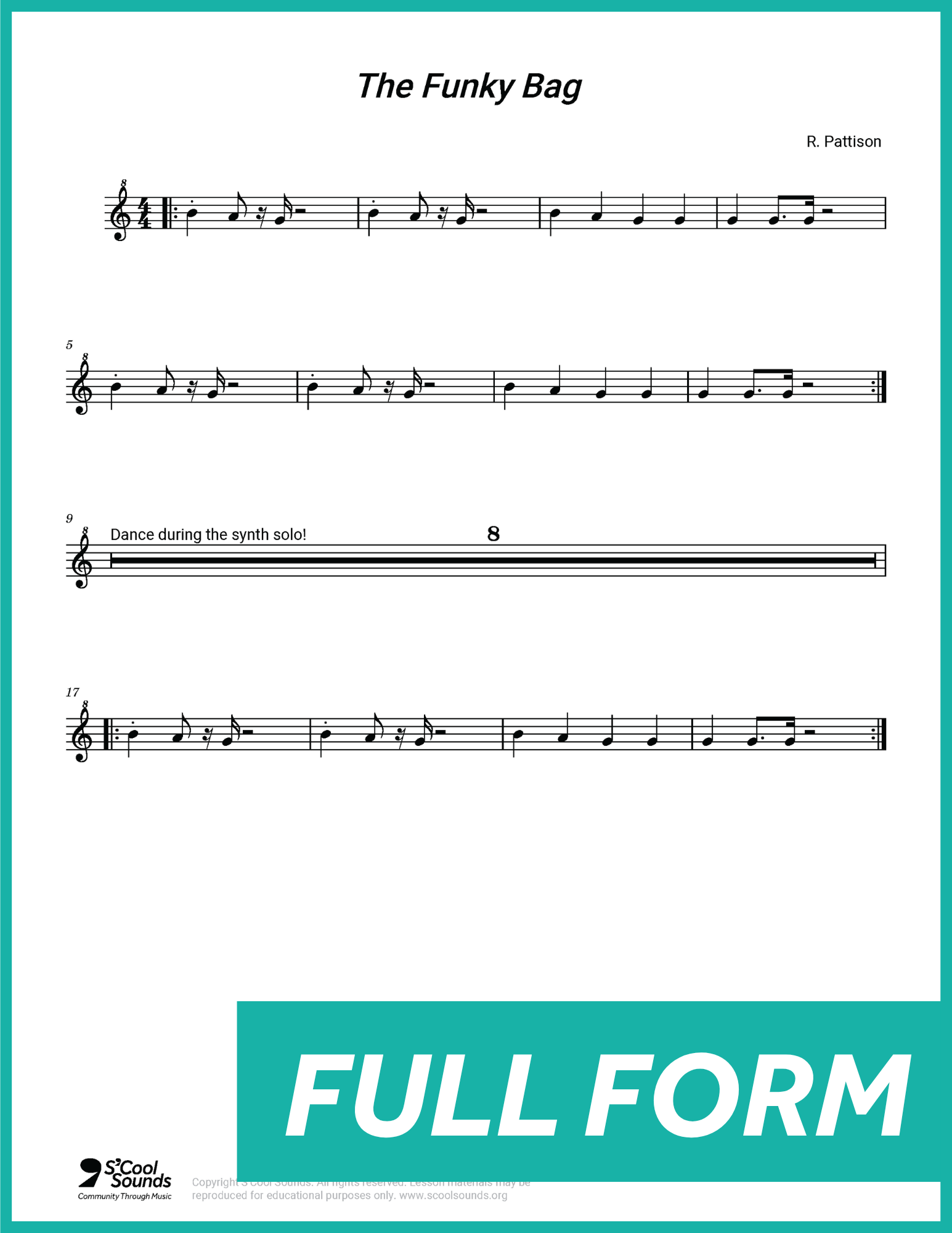 A thumbnail preview showing the full form notation for the song "The Funky Bag."