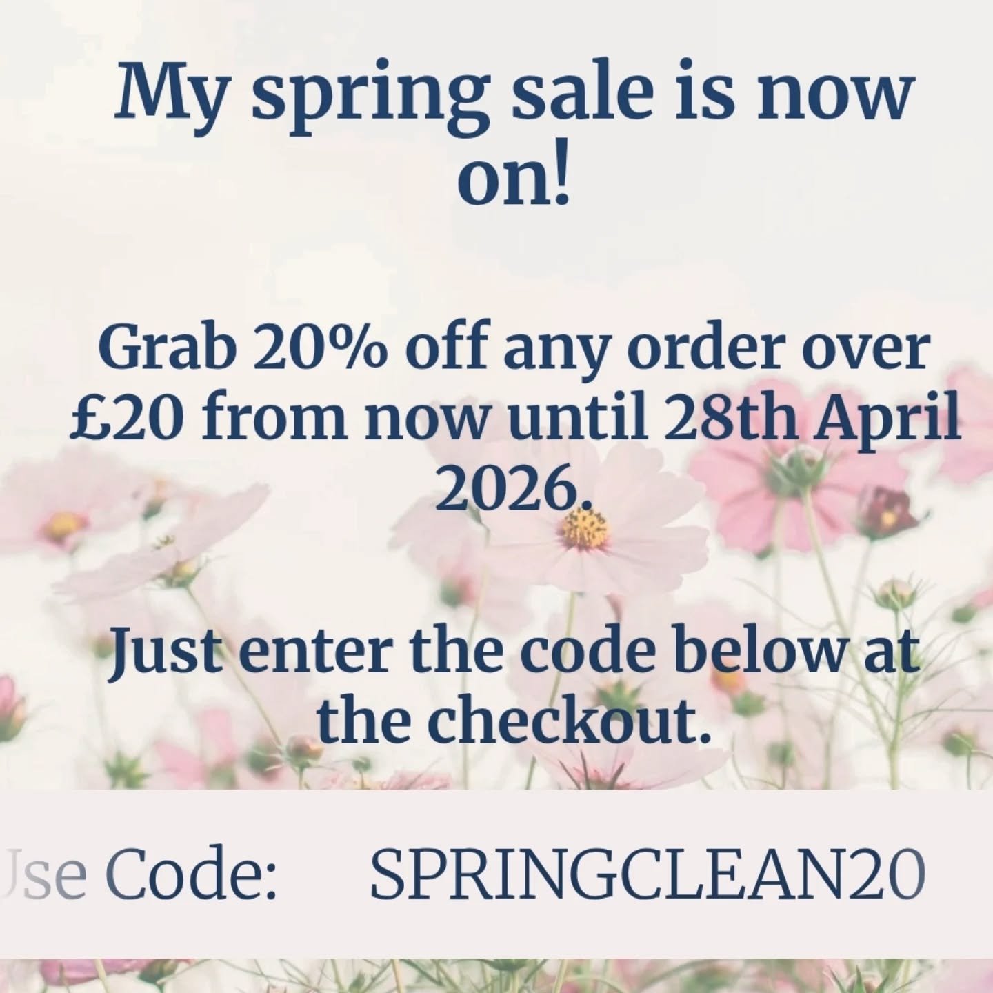 I&rsquo;ve been a little quiet on here, but I&rsquo;m back now - refreshed, inspired, and ready for spring 🌱🌻🌿
 
And what better way to celebrate than with a Spring Sale? 🏷

Enjoy 20% off any order over &pound;20 until 28th April 2026 with the co