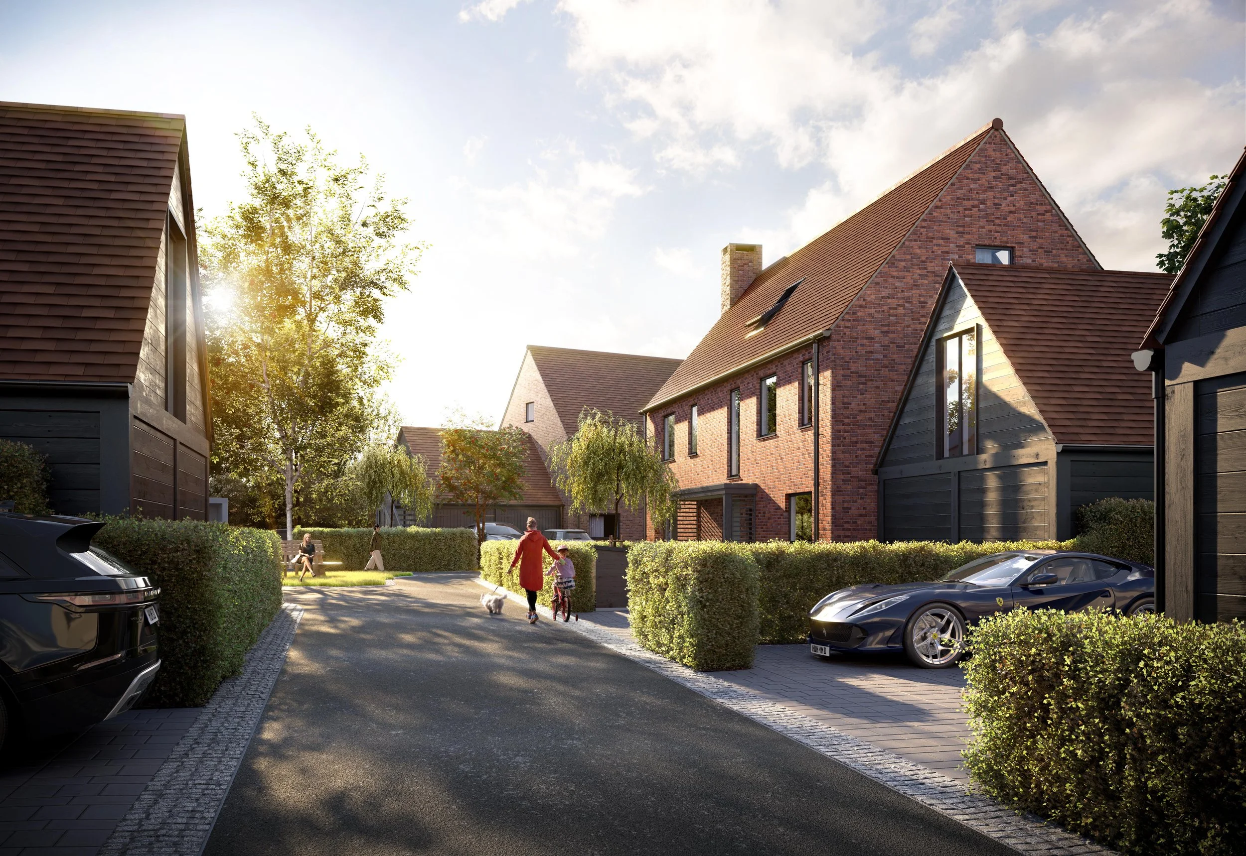 01 – Residential – Alfold Gardens – Surrey - Street Render Dusk.jpg
