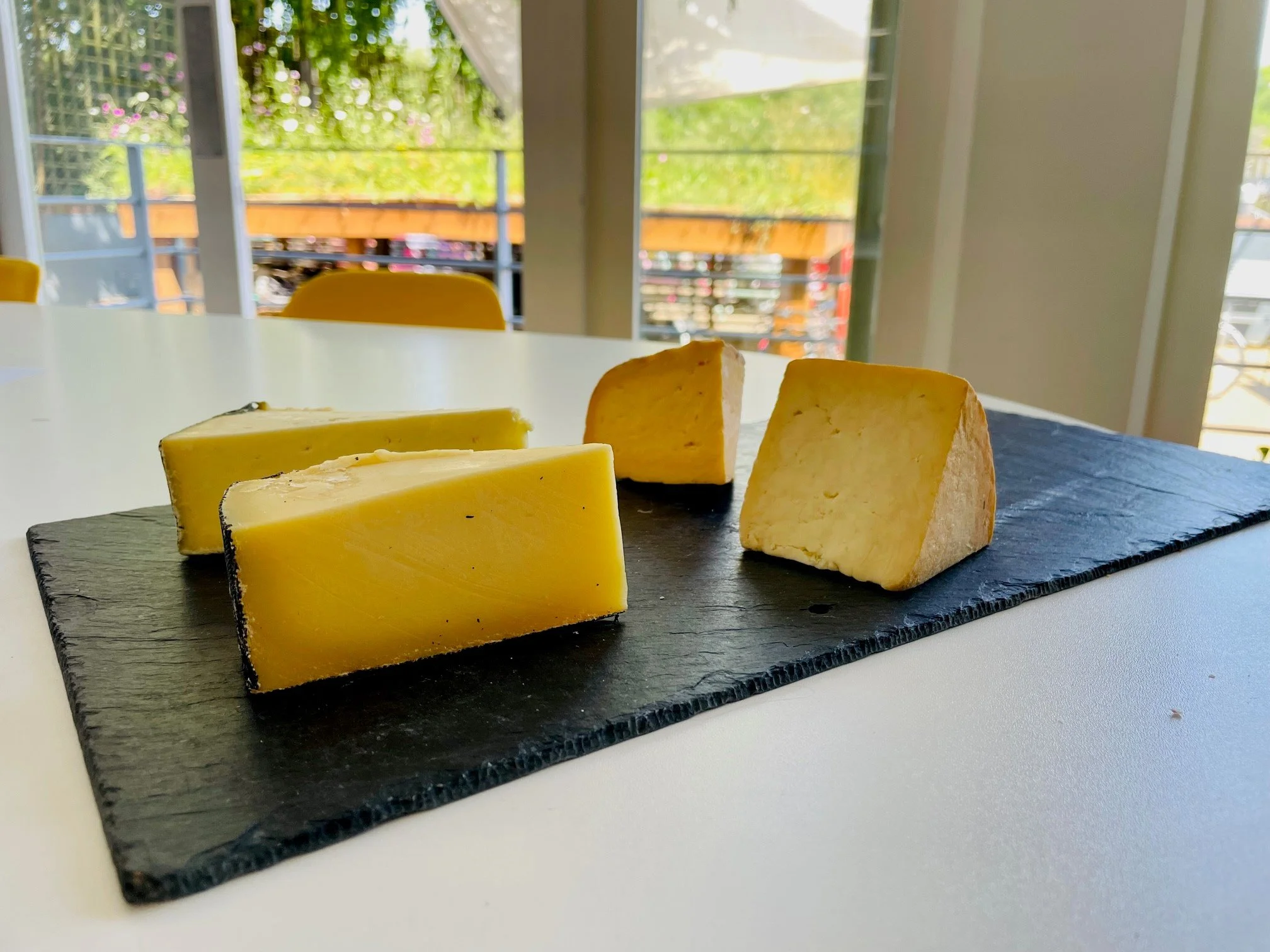 A veritable selection of Cornish cheeses, including yarg and vintage cheddar.