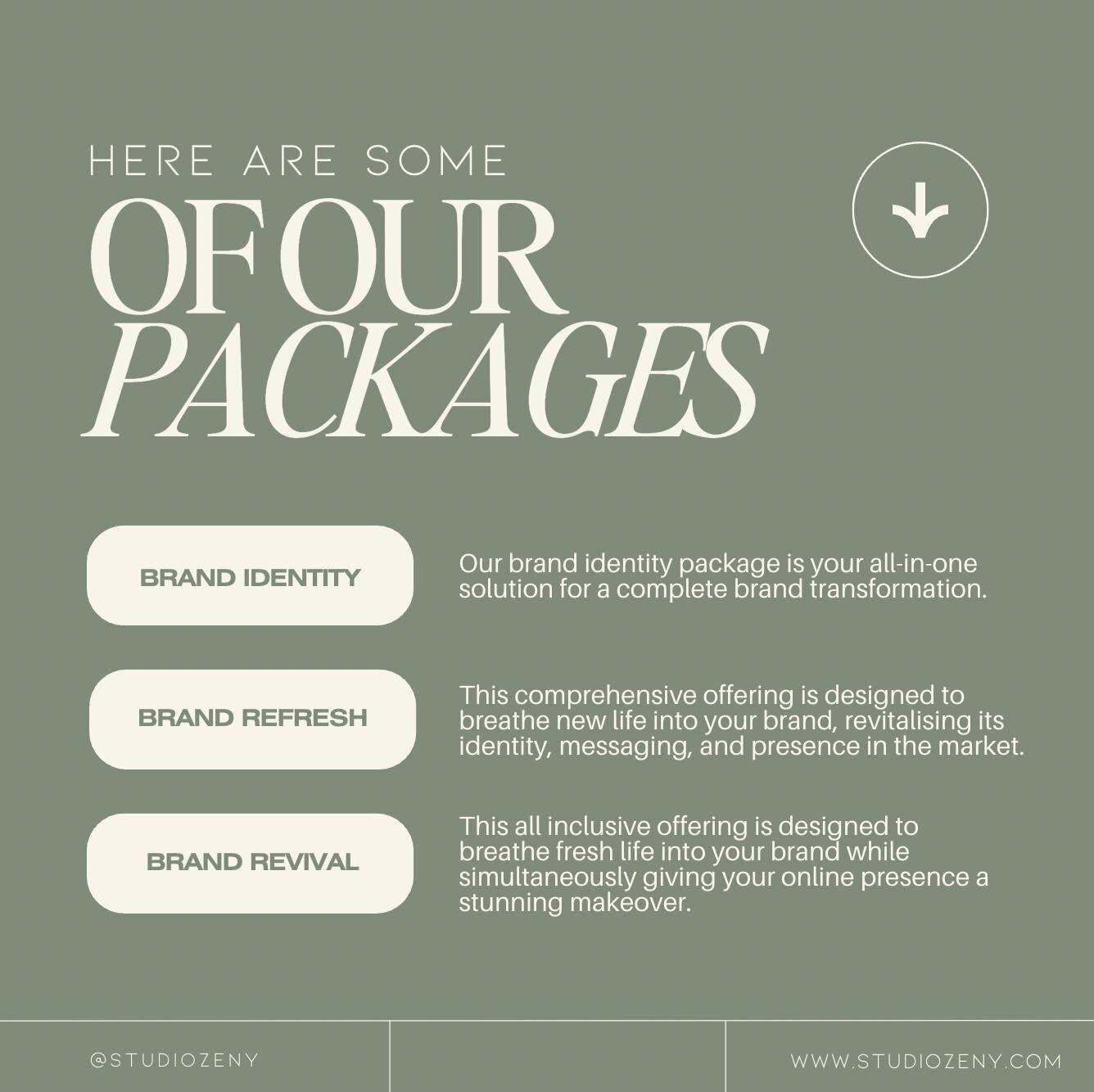 Why choose Studio Zeny's packages? 

Our packages are designed to be worthwhile investments, offering not just services but strategic solutions that elevate your brand 🙌🏼 ✨

Unlock the full potential of your business with Studio Zeny's thoughtfully