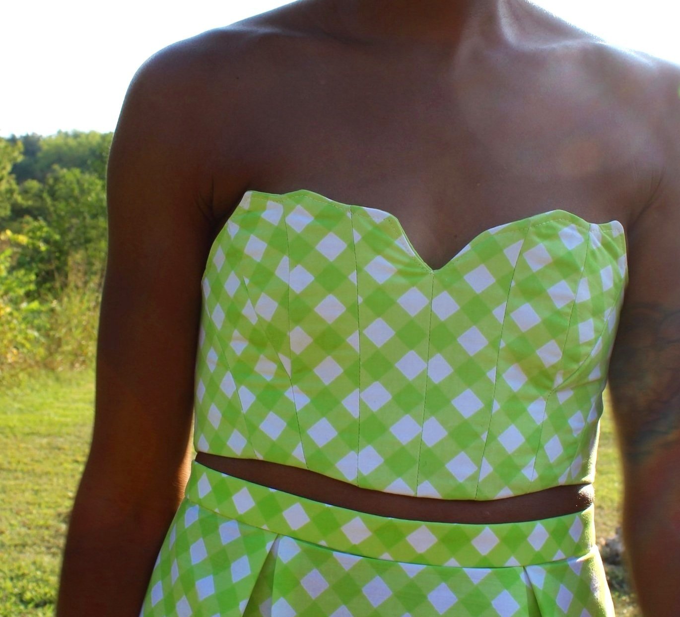 Lime Green Gingham Petal Corset