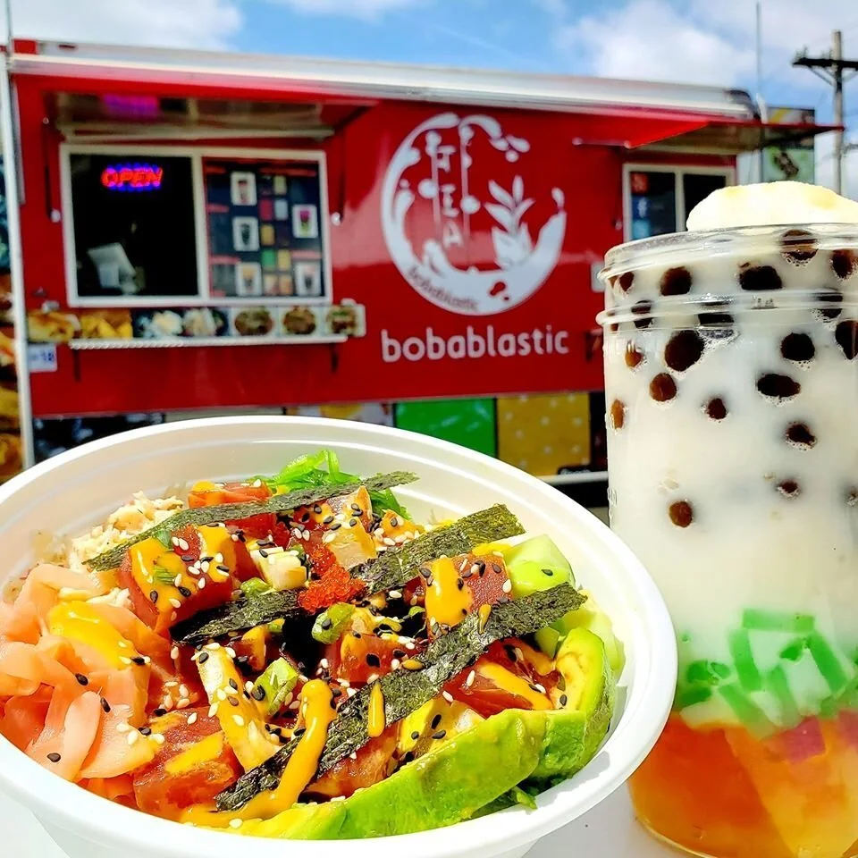 A Bobablastic food cart parked at a food cart pavilion in West Salem, Oregon.