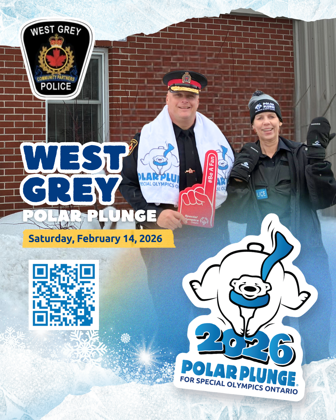 West Grey police officers preparing for the polar plunge at Frazzlefest 2026