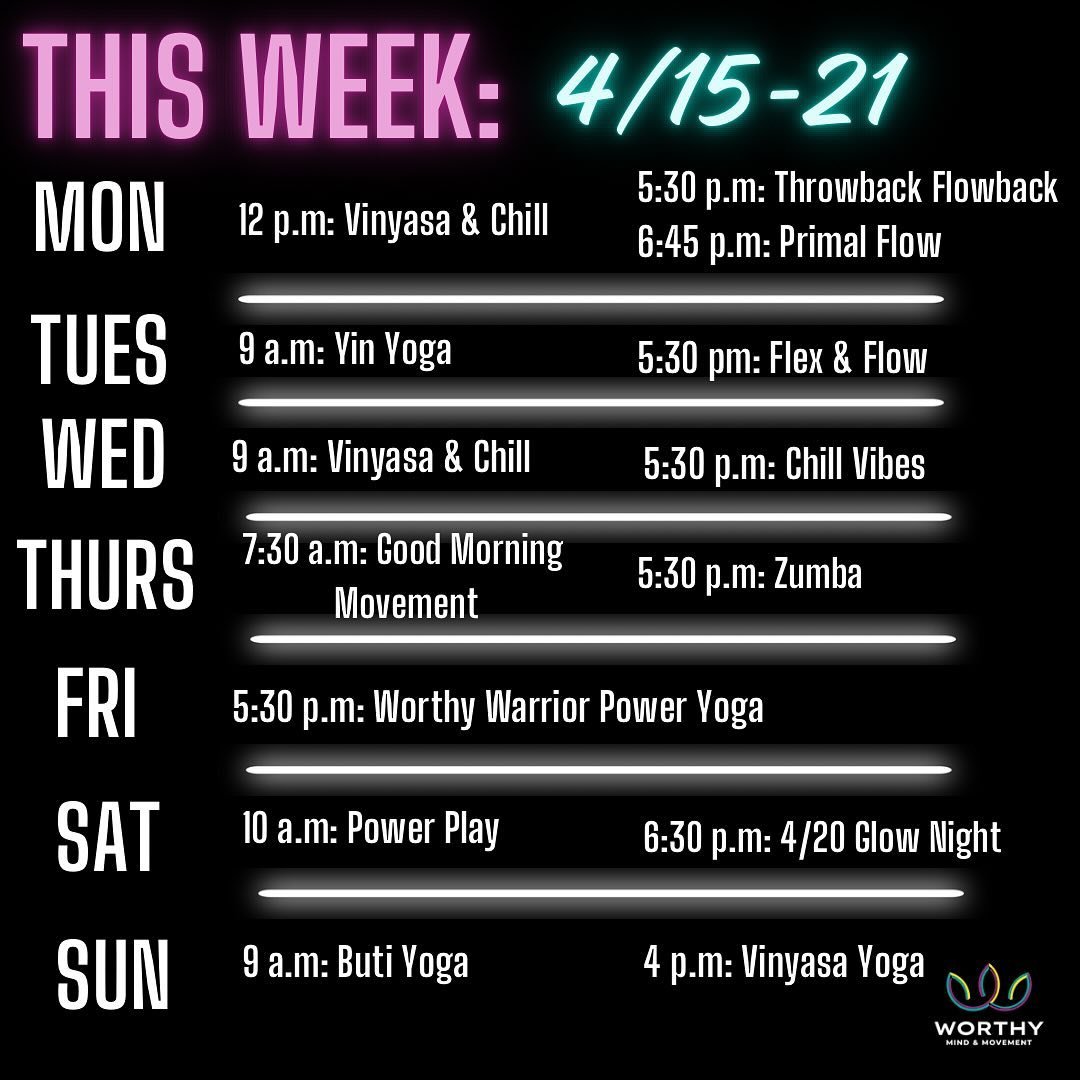 Hi all - here&rsquo;s the updated schedule that includes that Flex &amp; Flow is back on Tuesday! Sorry - Cassie is still coming off of cold meds. But, we are all healthy now so book your classes! 😘