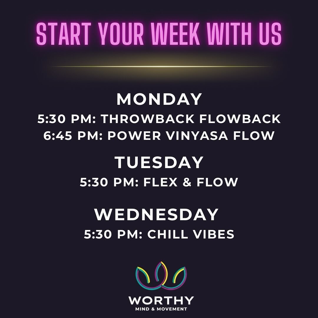 Hey 👋

Join AliceAnn tonight for Throwback Flowback all-levels yoga as we are entering a new theme: jam bands! 

Please note - Michelle&rsquo;s Monday-Wednesday classes are off the schedule this week but will be back next week. Still plenty of chanc