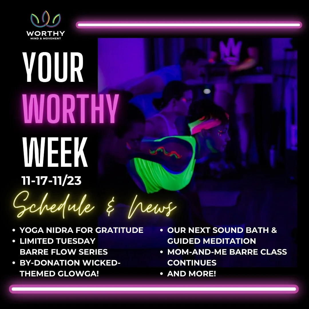 💫There are some noteWORTHY changes to our weekly class schedule! We have a reduced class schedule this Thursday, a final opportunity for our 4pm Yoga class on Sunday evenings, pop ups and GLOWGA and more!

💛We are continuing to lean into GRATITUDE 