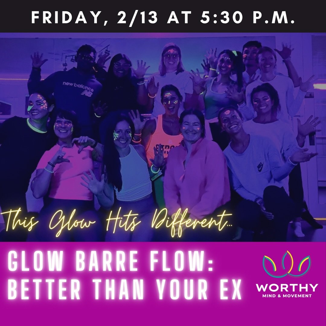 🎉Join Adriana for some Friday night fun on February 13th @ 5:30pm for a Glow Barre Flow: Better Than Your Ex themed class! Glow paint on, music up, and a barre flow that&rsquo;s low-impact, high-burn, and full of feel-good energy. 

💜Come solo, bri