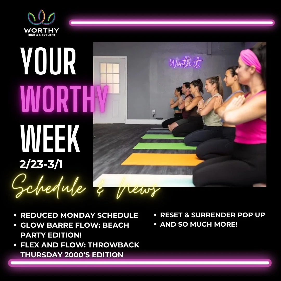 💫YOUR WORTHY WEEK UPDATES 2/23&ndash;3/1💫

❄️Due to the snow and for the safety of our clients and instructors, there will be no classes Monday 2/23. Stay warm, stay safe, and we&rsquo;ll see you soon.

The rest of the week is stacked with fun:

⚡ 