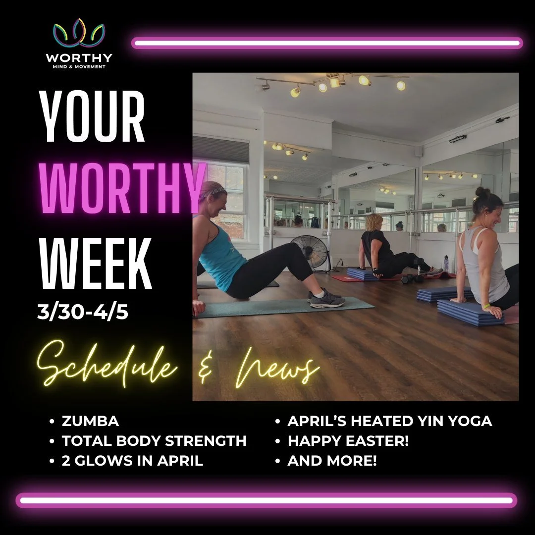 The week leading into Easter? Let's hop on to it! 🐰

Here's how to have an egg-stra 🐣 special week at Worthy:

💃 March Zumba comes to an end this Monday @ 4 p.m. (Lynne is subbing so be sure to give her some love)! Good news: We have scheduled Zum