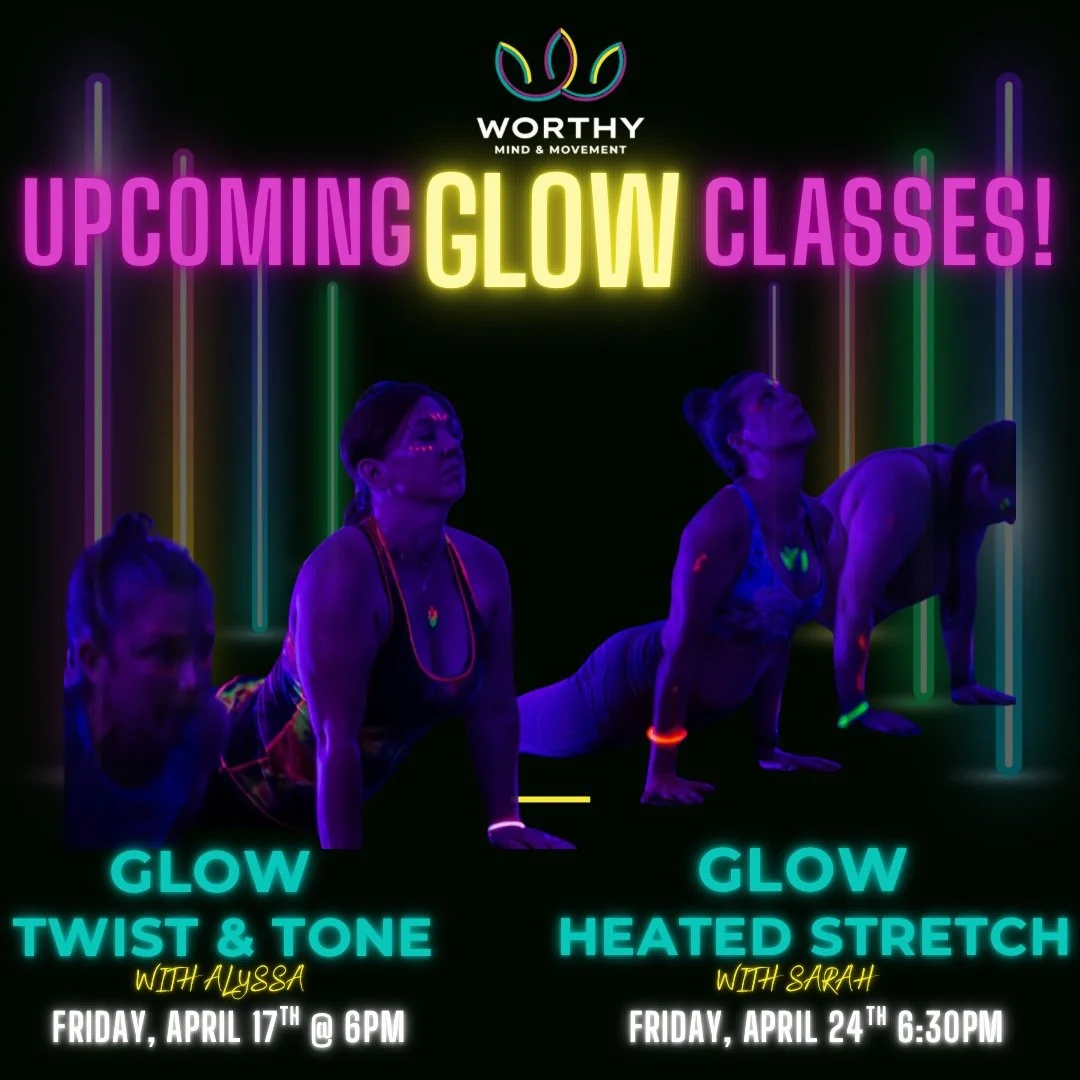 We&rsquo;re turning down the lights and turning UP the vibe for some April Friday night GLOW classes💫

🔥 Twist &amp; Tone: Neon Glow
🗓 Friday, April 17th @ 6PM
Flow, twist, and tone under the blacklights&mdash;this high-energy yoga party will have