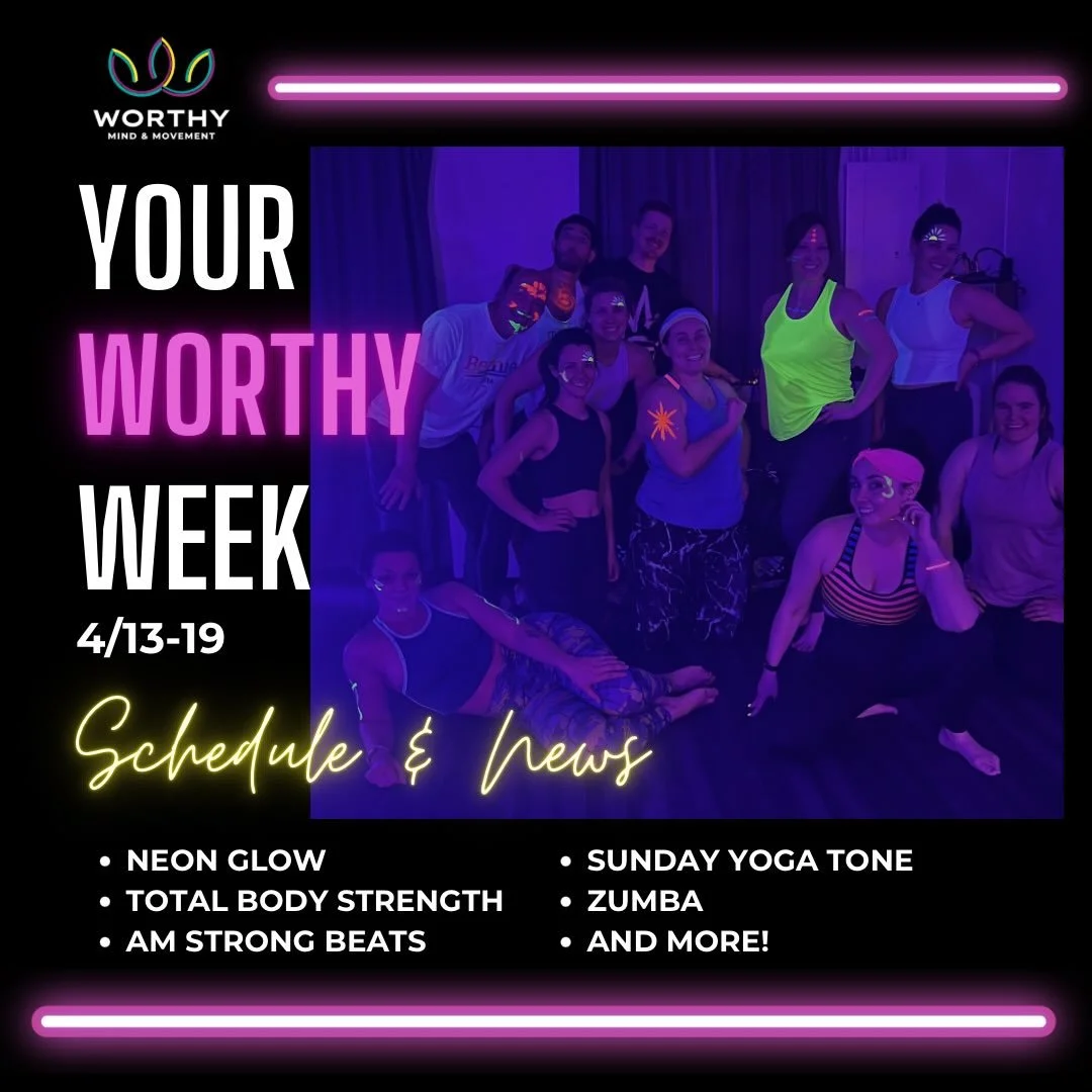 We have a 🌟GLOW🌟this week&hellip; Total Body Strength is back&hellip; and more!

Peep the sched &amp; book your bliss via Momence or worthymindandmovement.com. 💜