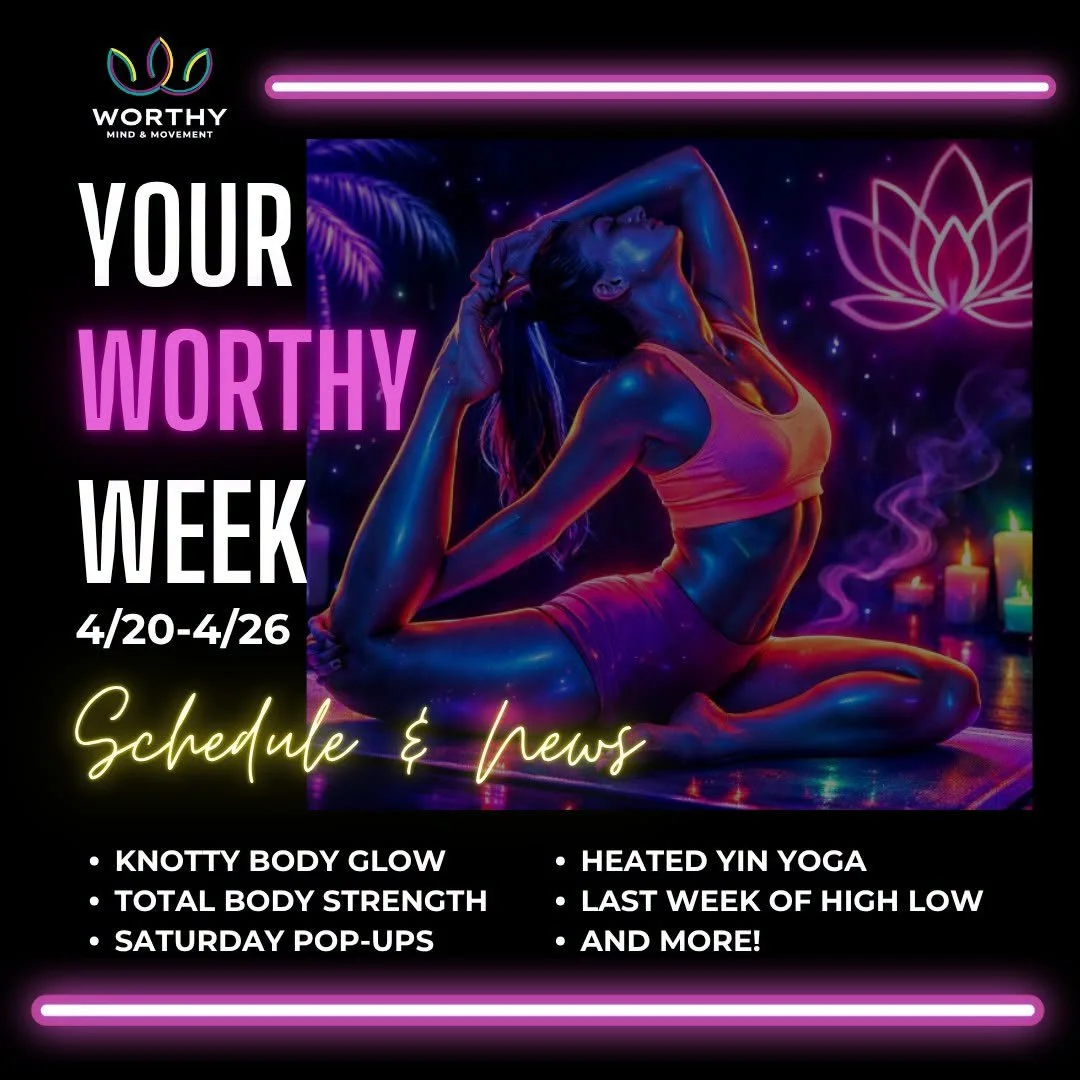 🌟 Knotty Body GLOW, HIGH Low Finale, and more! 💃 Read on for important updates and what&rsquo;s in store at Worthy this week:

UPCOMING POP-UPS
- This Friday: Turn up the 🔥 heat with Sarah during Knotty Body Heated Glow.
- This Sunday: Catch Alyss