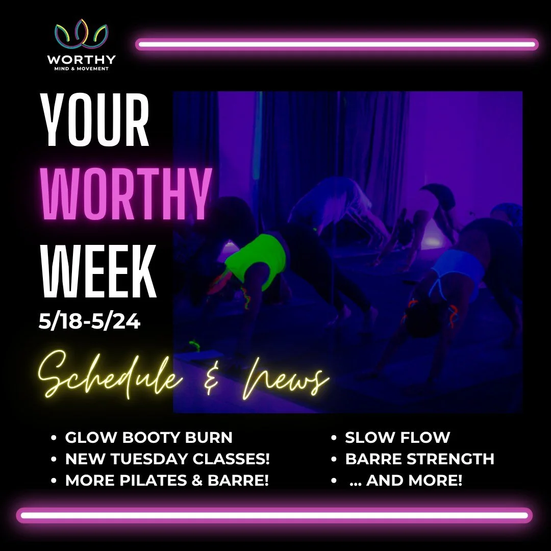 Red, White, &amp; Booty Burn 🔥 THIS Friday to kick off your holiday weekend... NEW Tuesday classes... and more to make your week a Worthy one! 

Don't Miss:

💙 Red, White, &amp; Booty Burn - GLOW Night on Friday, 5/22 @ 7 p.m: 
Join Renee for a hol