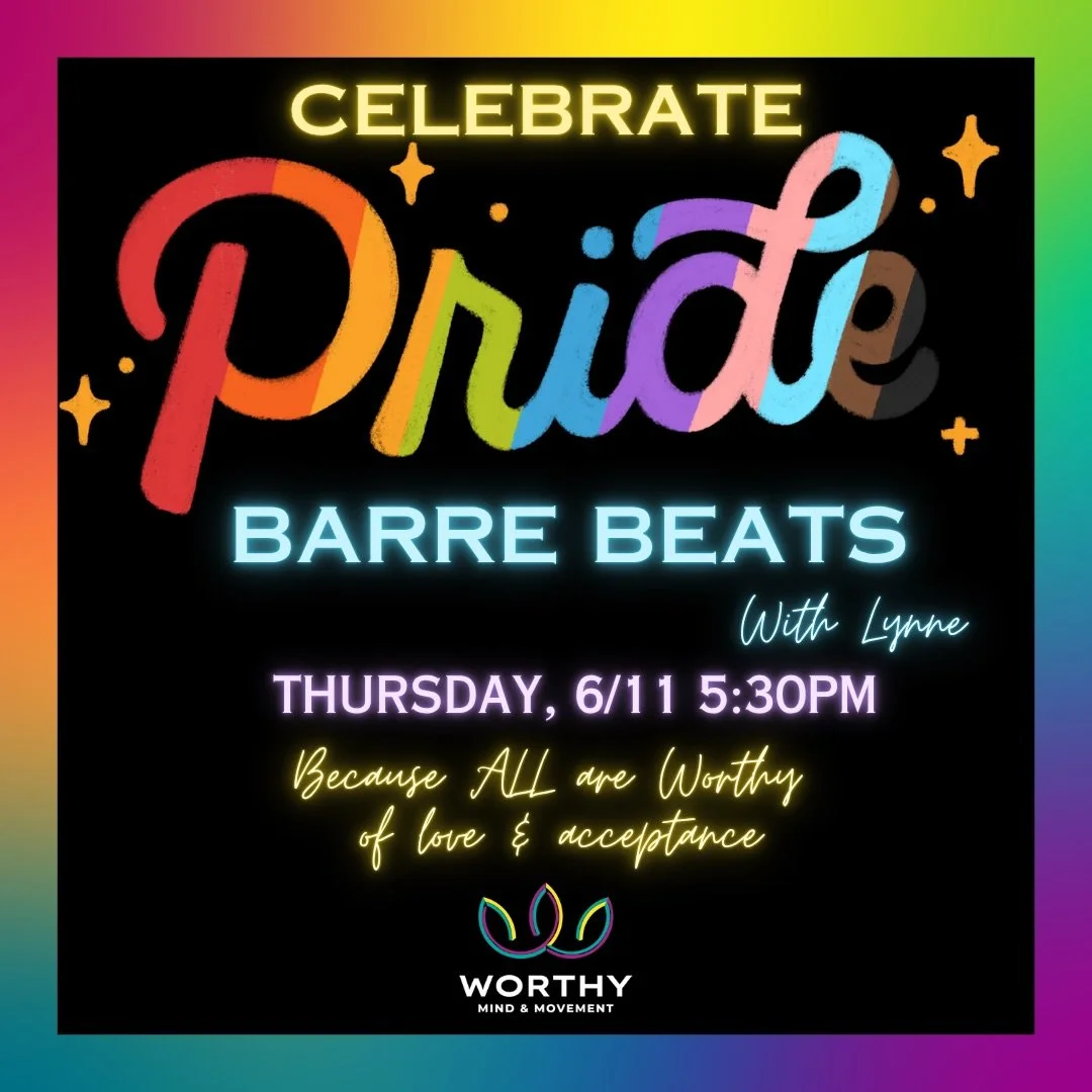 Because ALL are Worthy of love, acceptance, and belonging! 🏳️&zwj;🌈💕

Join us Thursday, June 11th at 5:30pm for a special PRIDE GLOW BARRE BEATS with Lynne! 🌈✨

Expect the same energizing barre workout you know and love from Lynne&rsquo;s classes