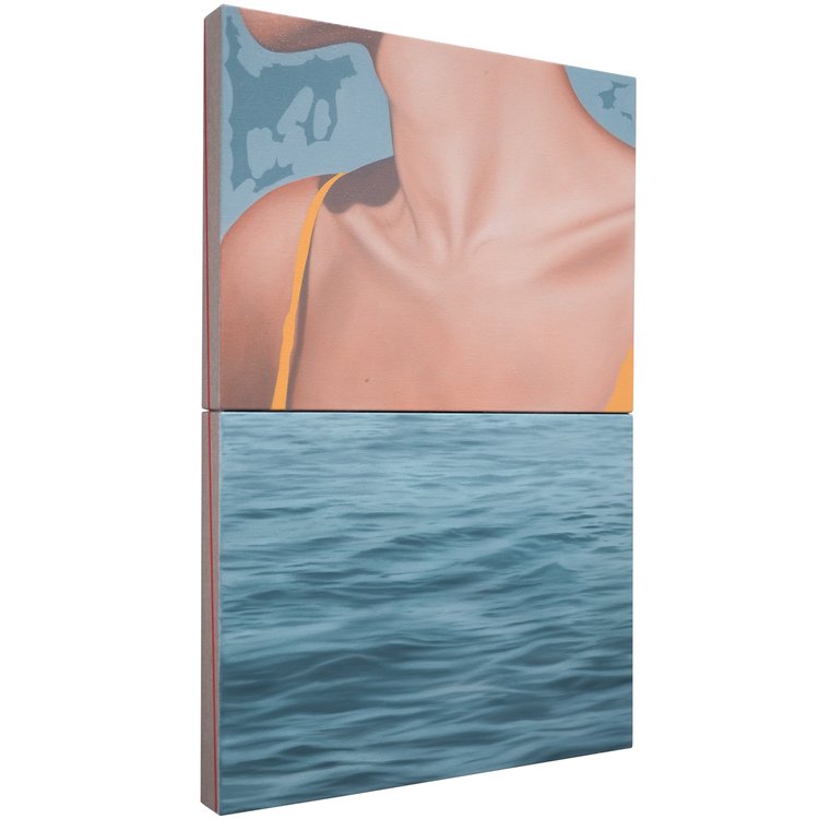 The Navigators 5: The Collector (2022), oil on linen, 24 1/8" x 16" [side edge detail]