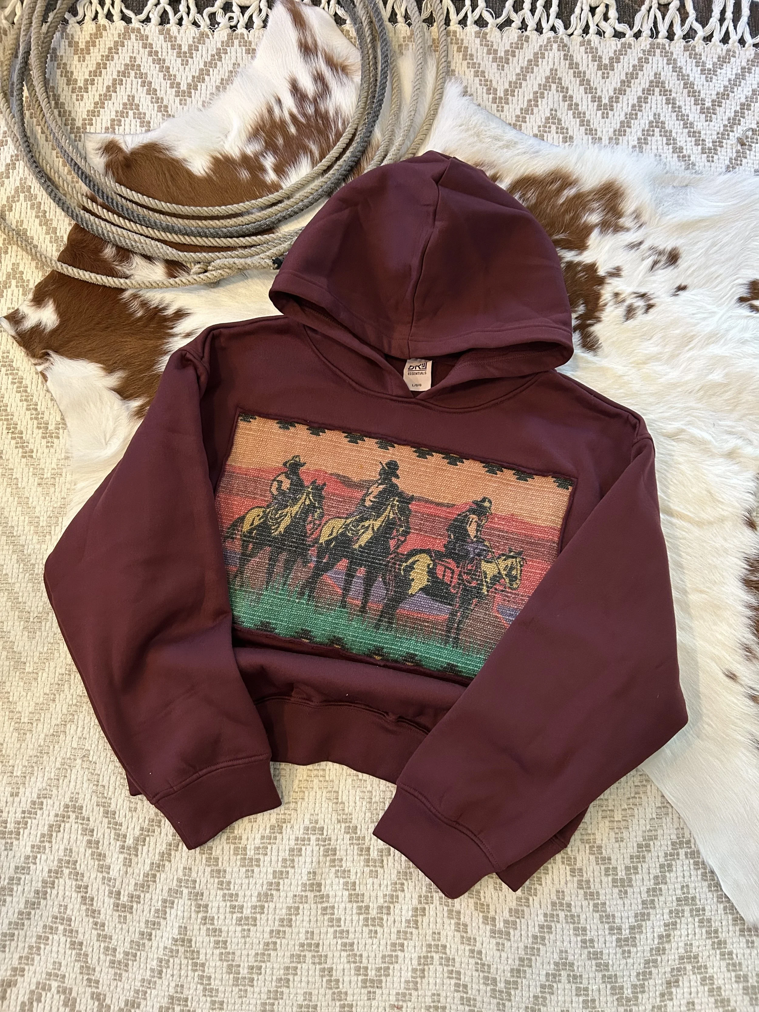 Sunset Cowboys Cropped Hoodie! Large