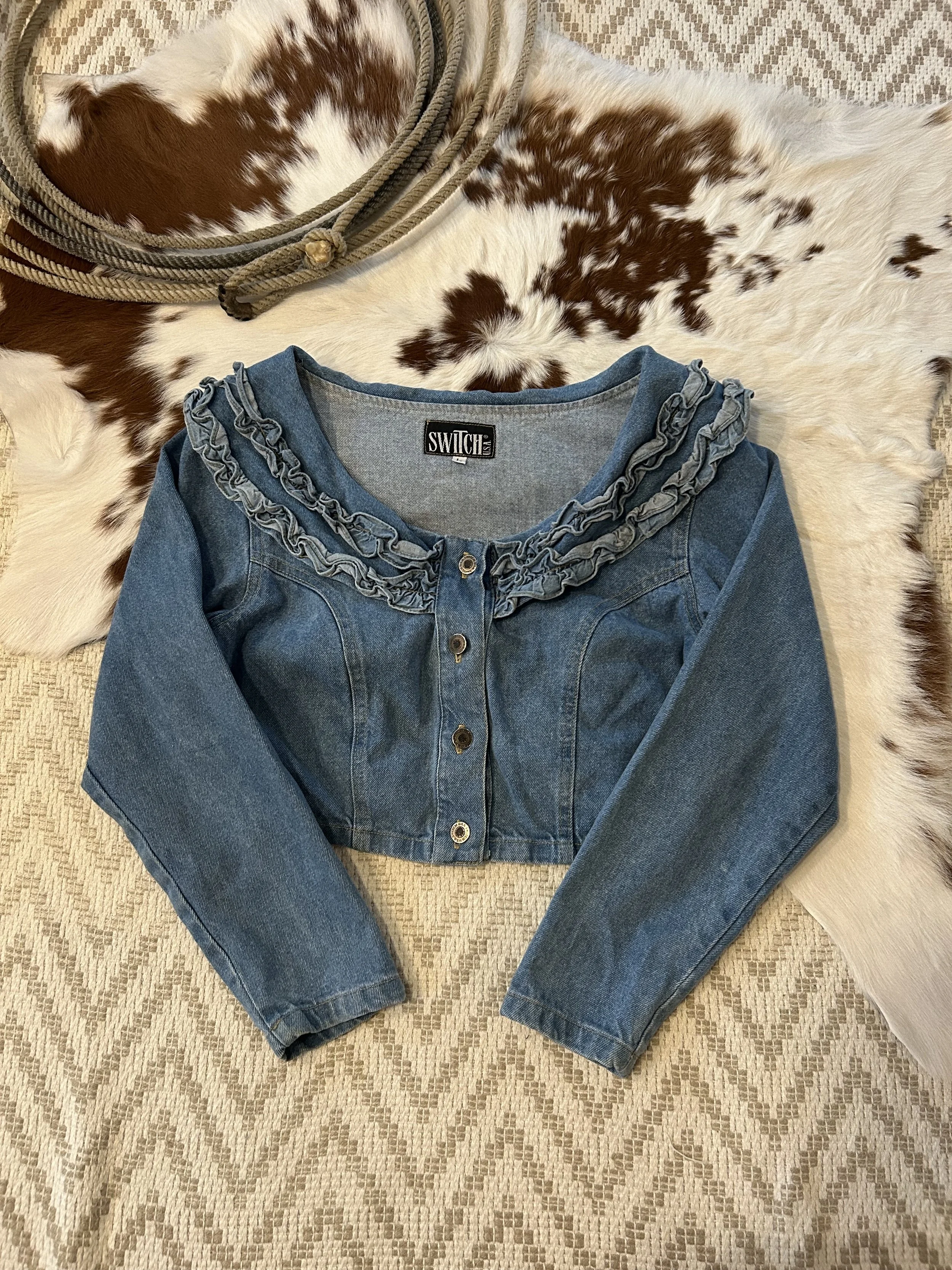 Denim Ruffle Top! Large
