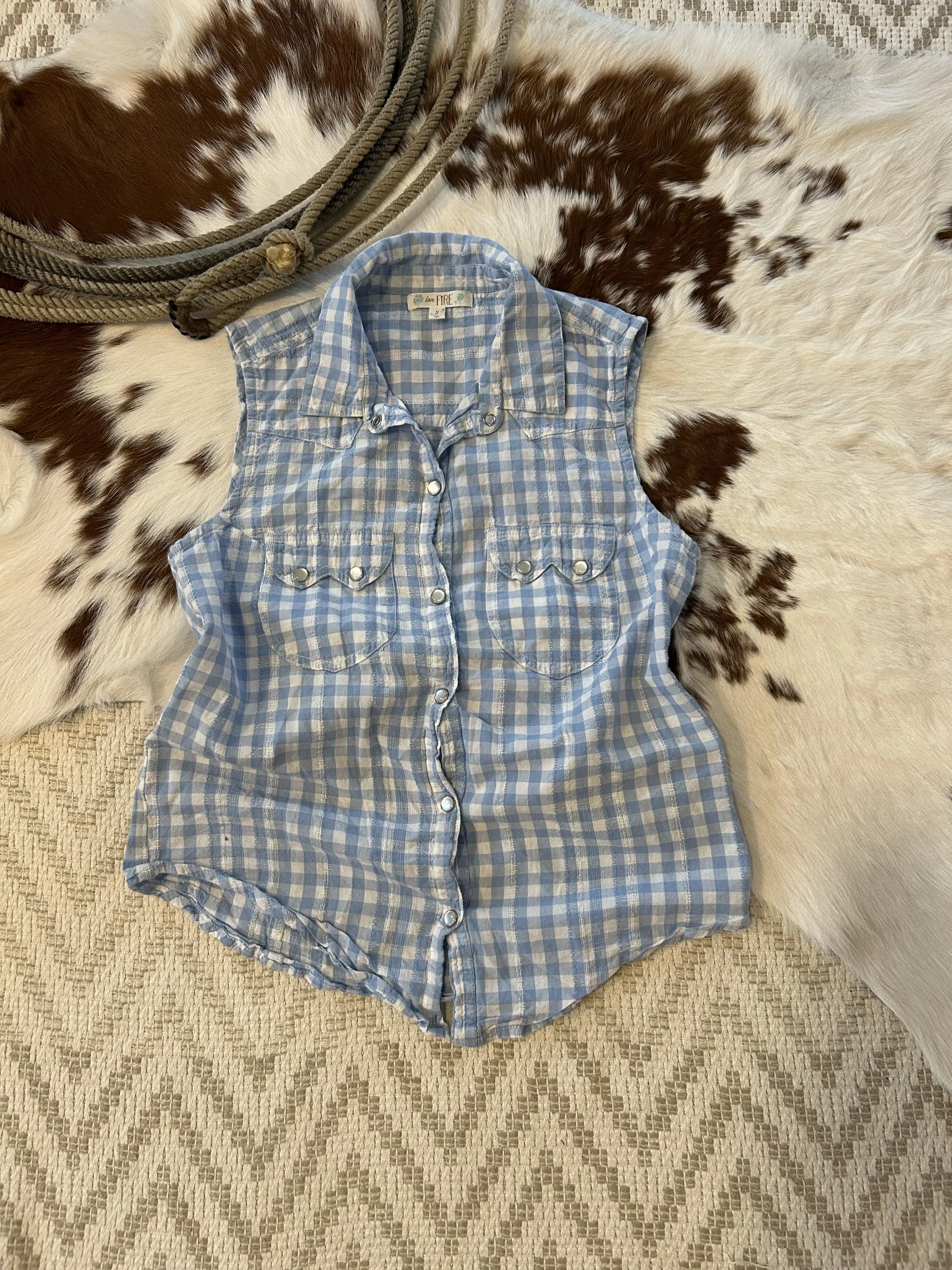 Blue Gingham Top! Small