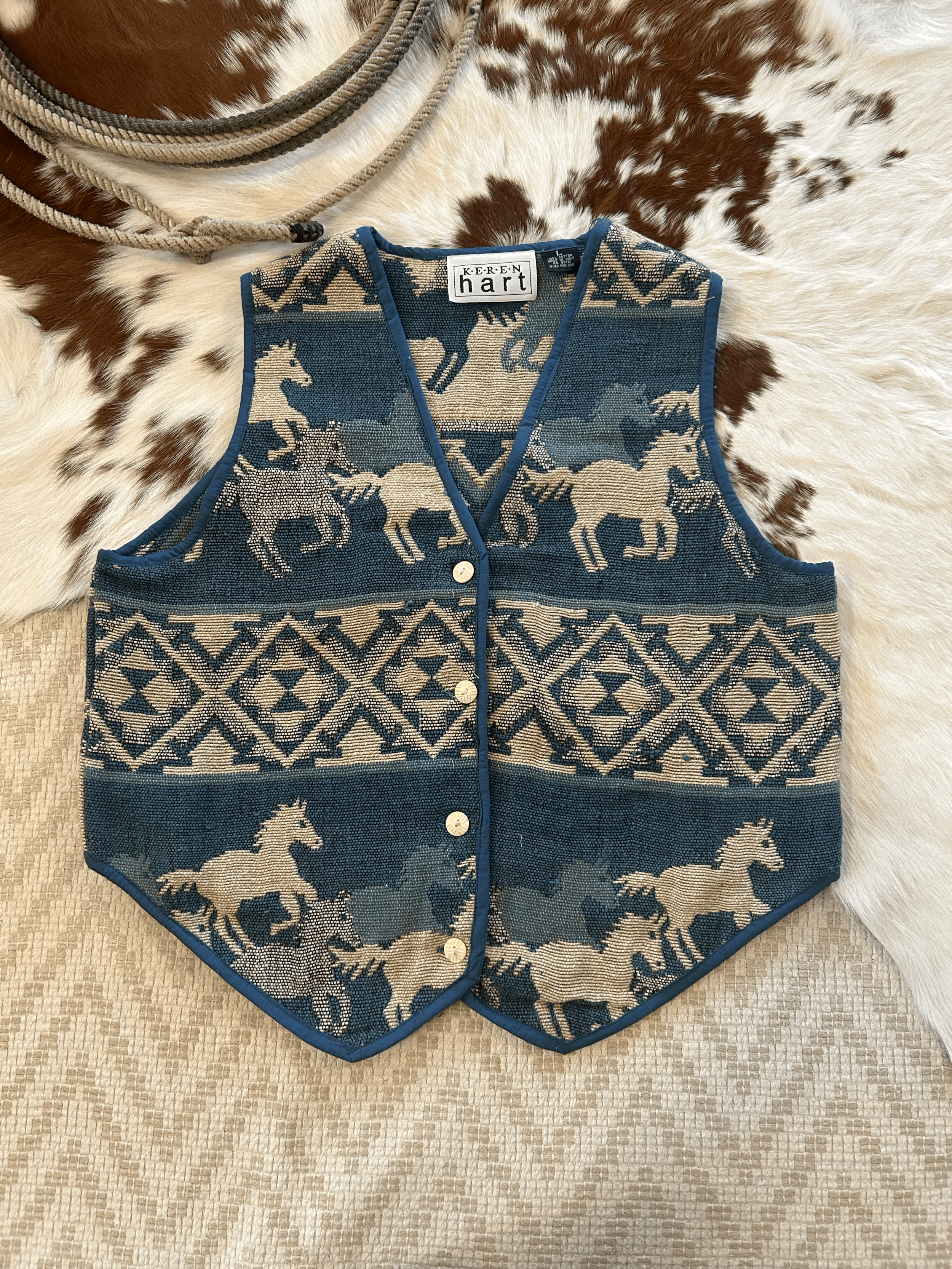 Blue Horse Tapestry Vest Large