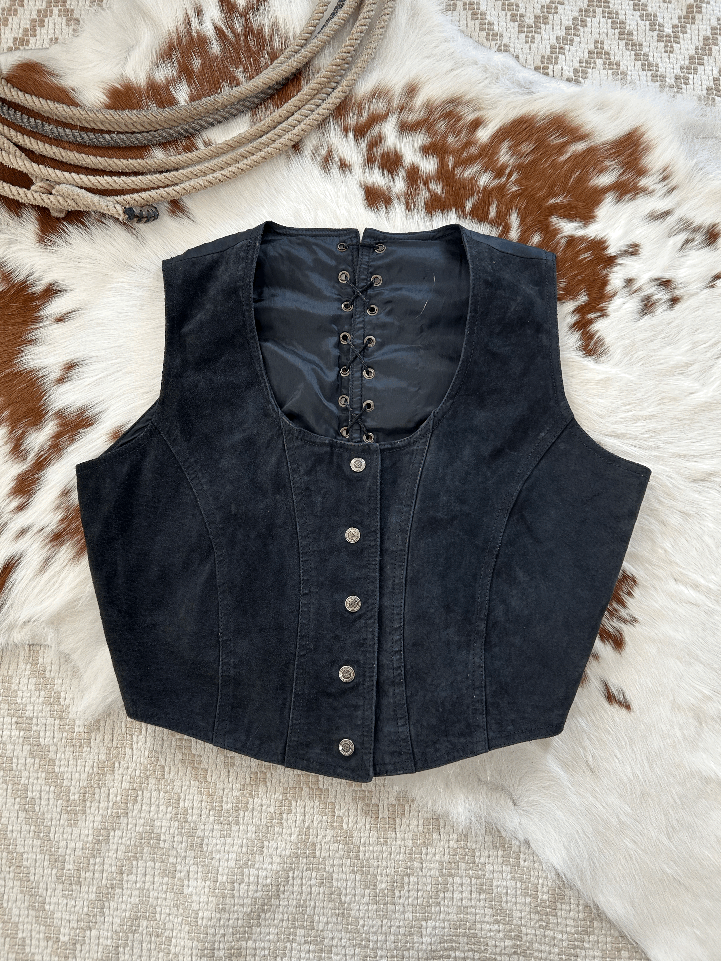 Black Suede Lace Up Top Large