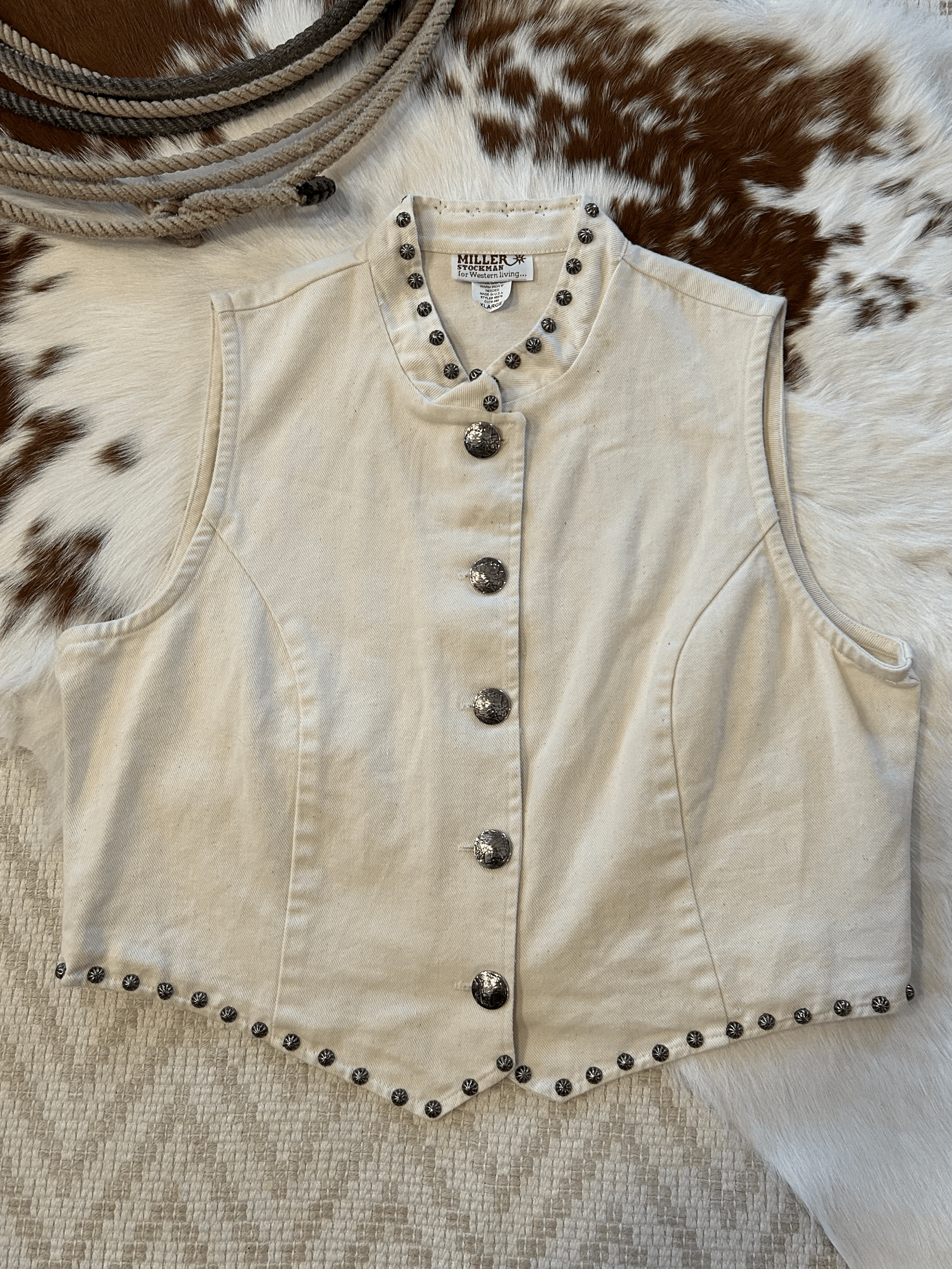 White Denim Concho Vest XL