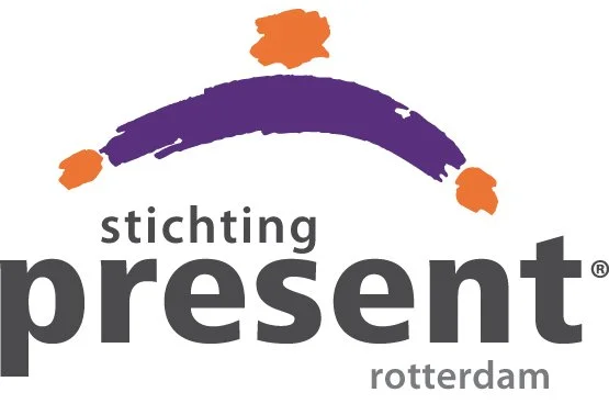 The logo of Steichting Present Rotterdam, featuring the organization's name and a stylized bridge graphic above the text.