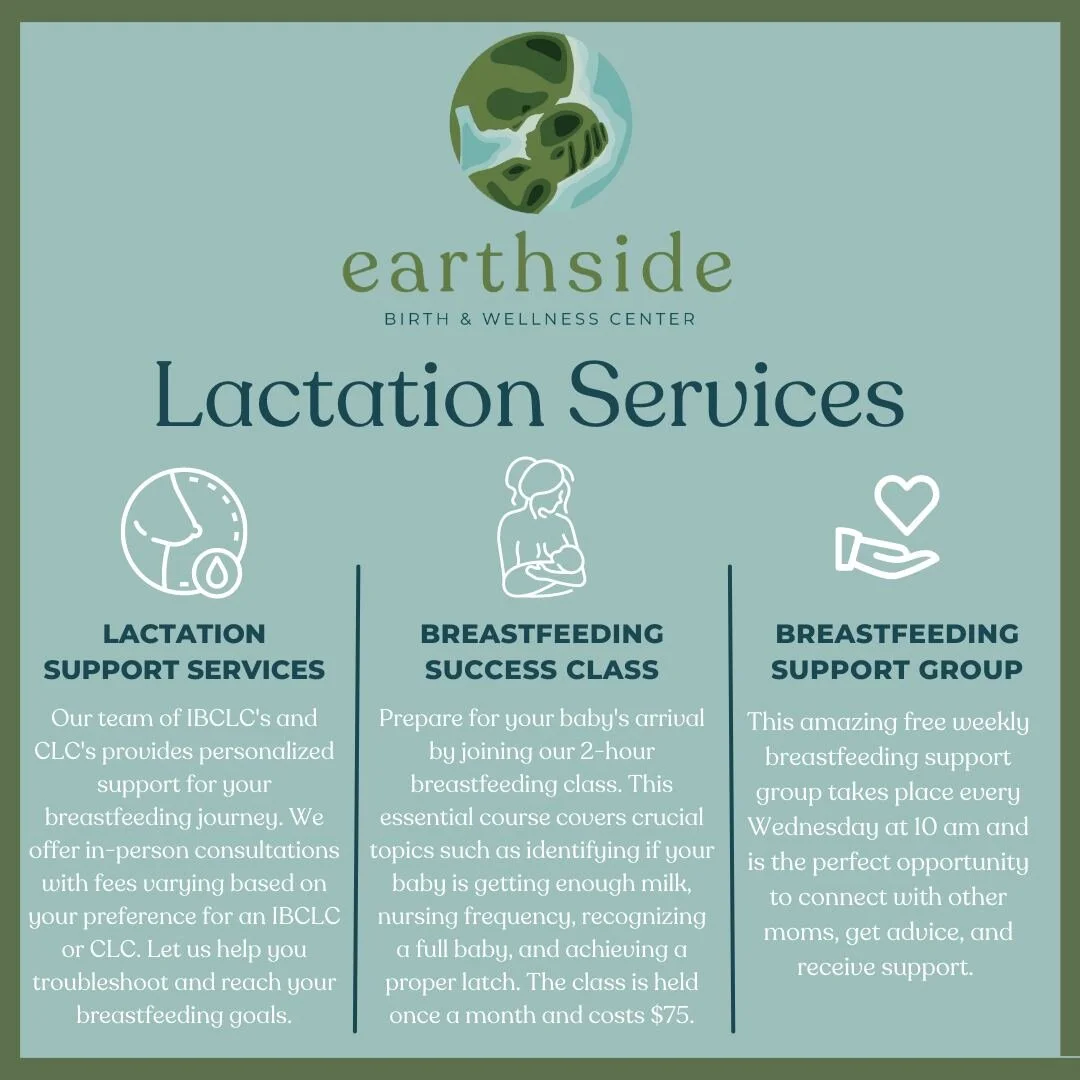 We offer a range of lactation services that are designed to meet various needs. You can sign up for any of these services by following this link. https://www.earthsidebirthwy.com/groups-and-classes If you know any breastfeeding mothers who might bene