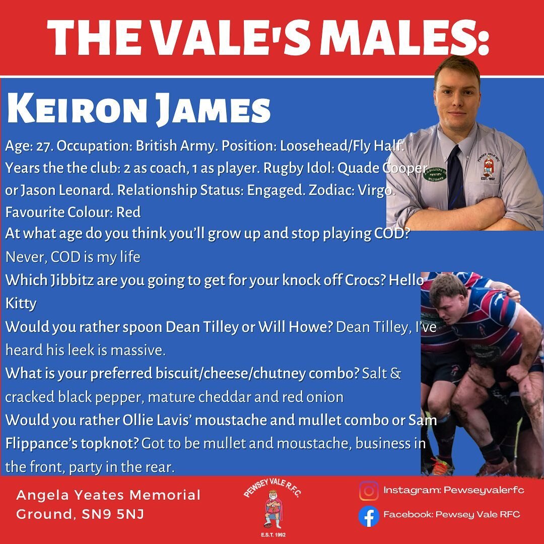 Next up for the Vale&rsquo;s Male is @thekeironjames1 🐊

He&rsquo;s a vital part of the front row to our killer scrum 💪🏼

Now&rsquo;s your chance to get those burning questions answered 🤨🏉 

#UTV