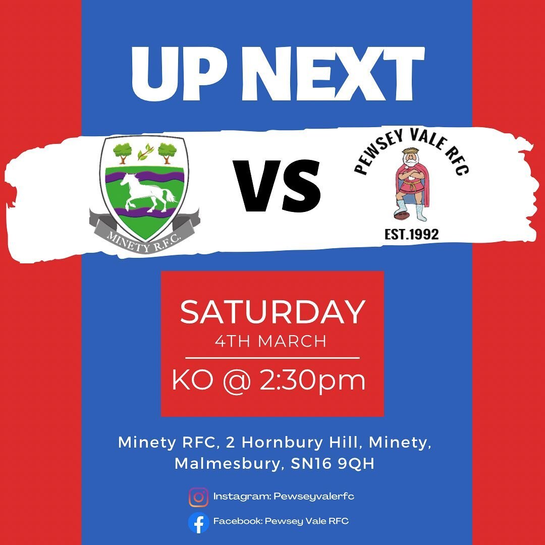 🔵🔴⚪️ MINETY V PEWSEY VALE 🔵🔴⚪️ 

On Saturday the Rangers will travel to @minetyrugby 

Kick off 2:30pm. Come and watch the lads take on 3rd in the league. 🏉

#UTV