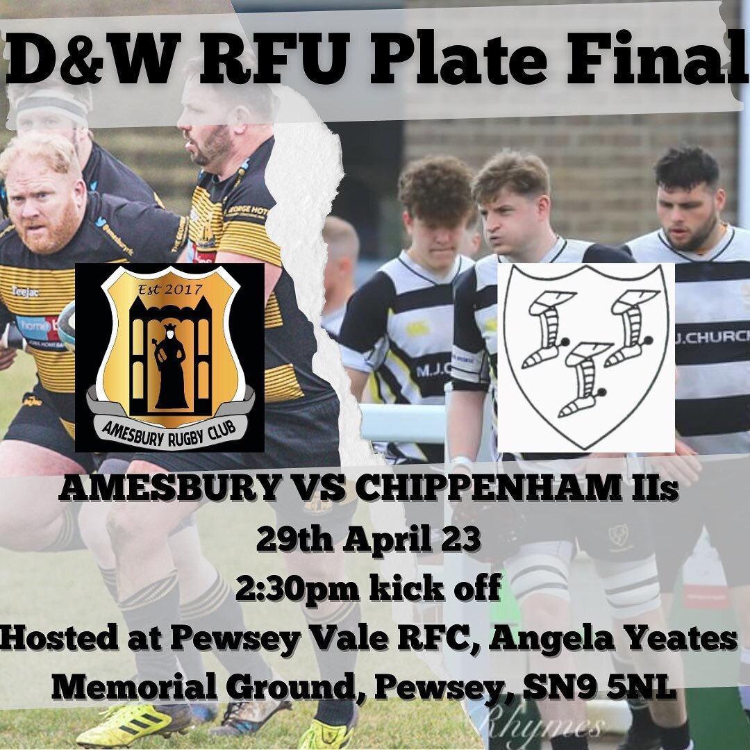 Pewsey vale RFC are excited to announce we will be hosting the Dorset and Wilts Plate Final this Saturday. 

Amesbury take on Chippenham II&rsquo;s at 2:30pm ⏰

Club is open from 1:30pm with Champions Cup Semi Final being shown on the big screen! 🍻?