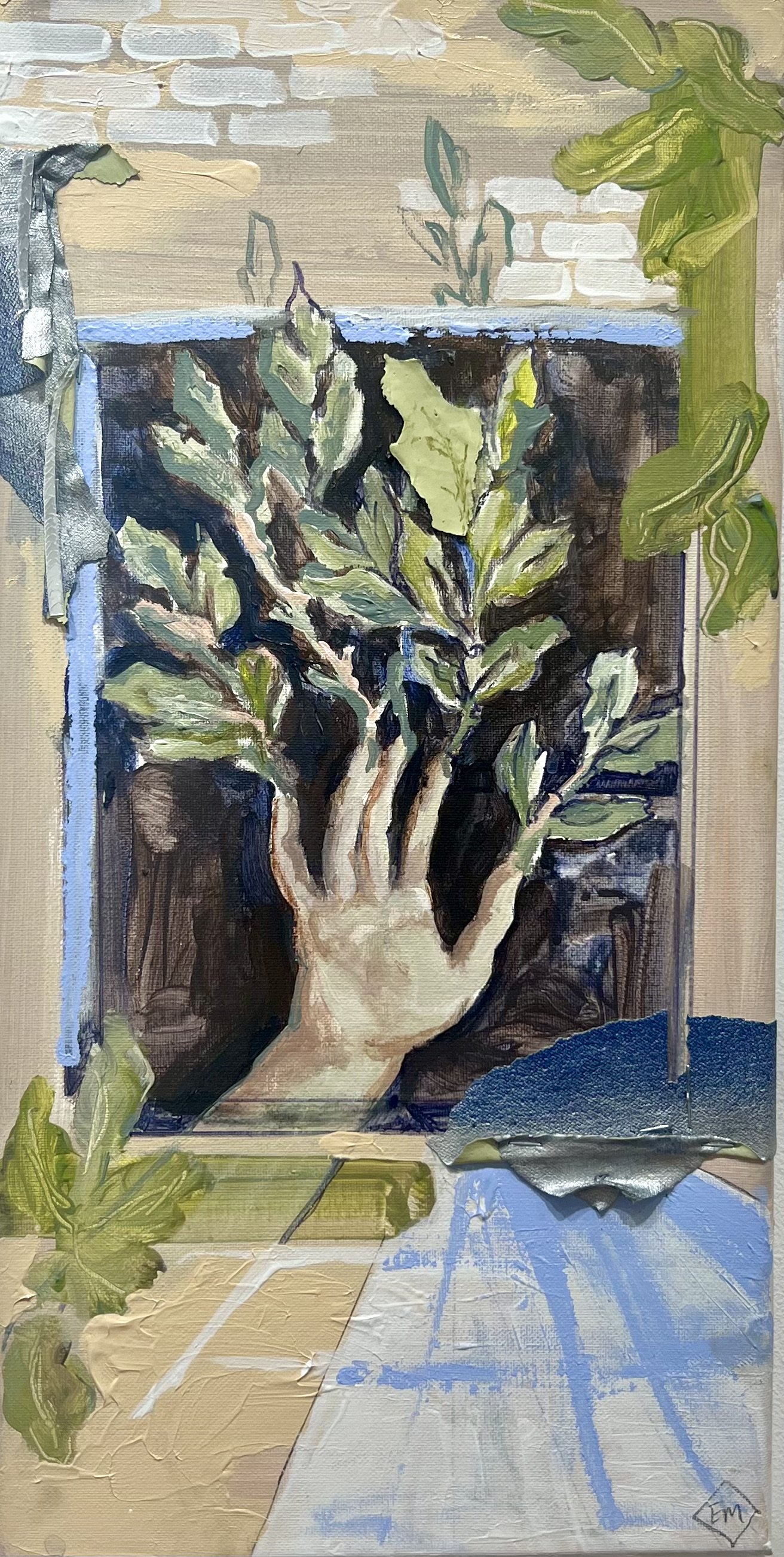 The Birth of the Laurel Wreath //
10 x 20 inches //
Acrylic, Mirror, Collage on Canvas //
June 2023