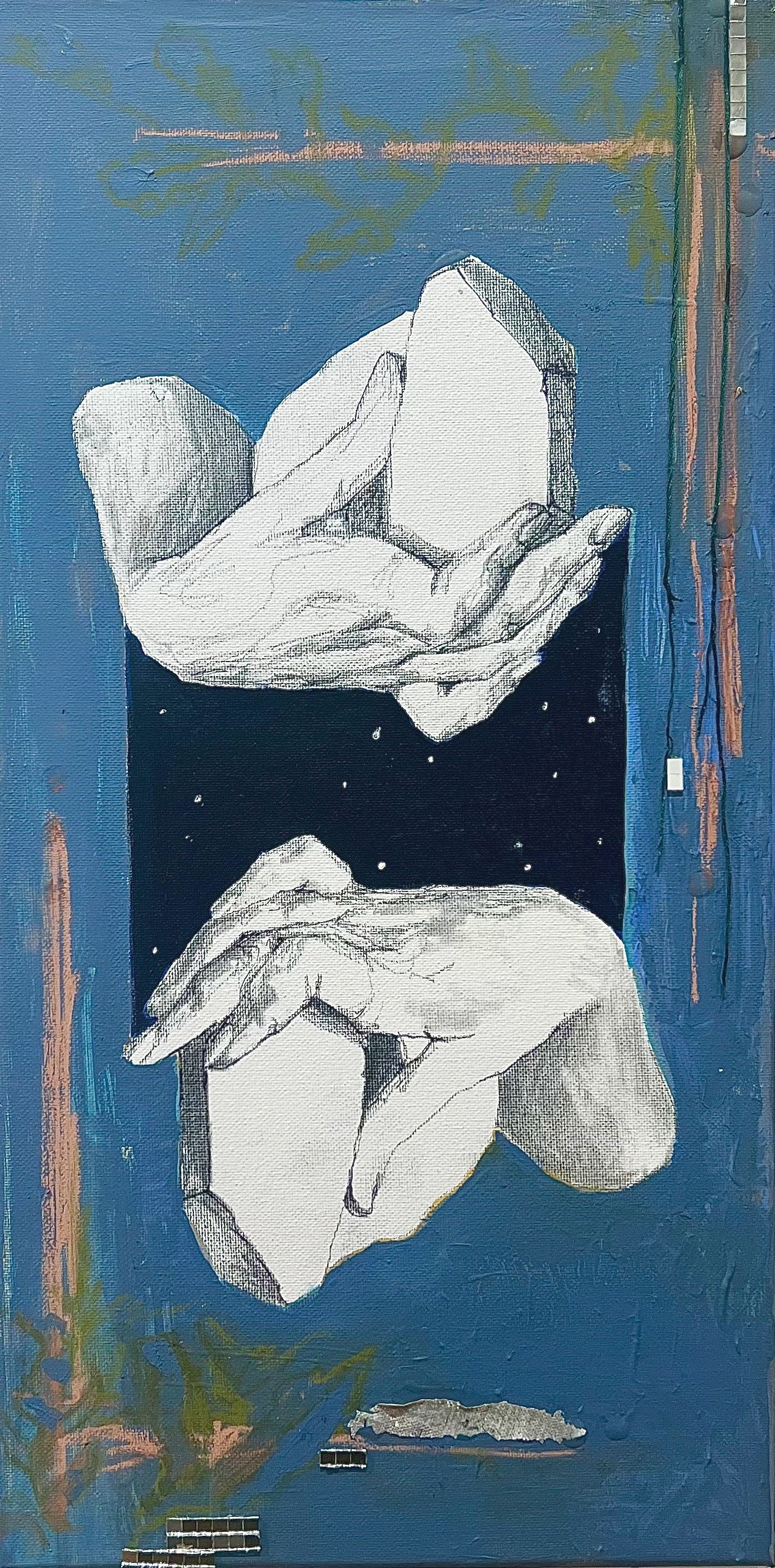Inertia //
10 x 20 inches //
Acrylic, Pencil, Mirror, Thread on Canvas //
April 2023