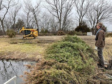  Clearing cedar trees can also benefit fish populations. &nbsp;The local Fisheries biologist taking advantage of a cedar clearing near public fishing waters. 