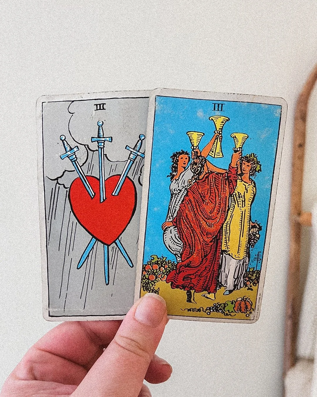 PATTERNS ✨ 
what the cards have been whispering this summer&hellip; 

the threes in tarot are about growth + expansion. that point where energy begins to move beyond just ourselves.

lately, the three of swords and the three of cups have been showing