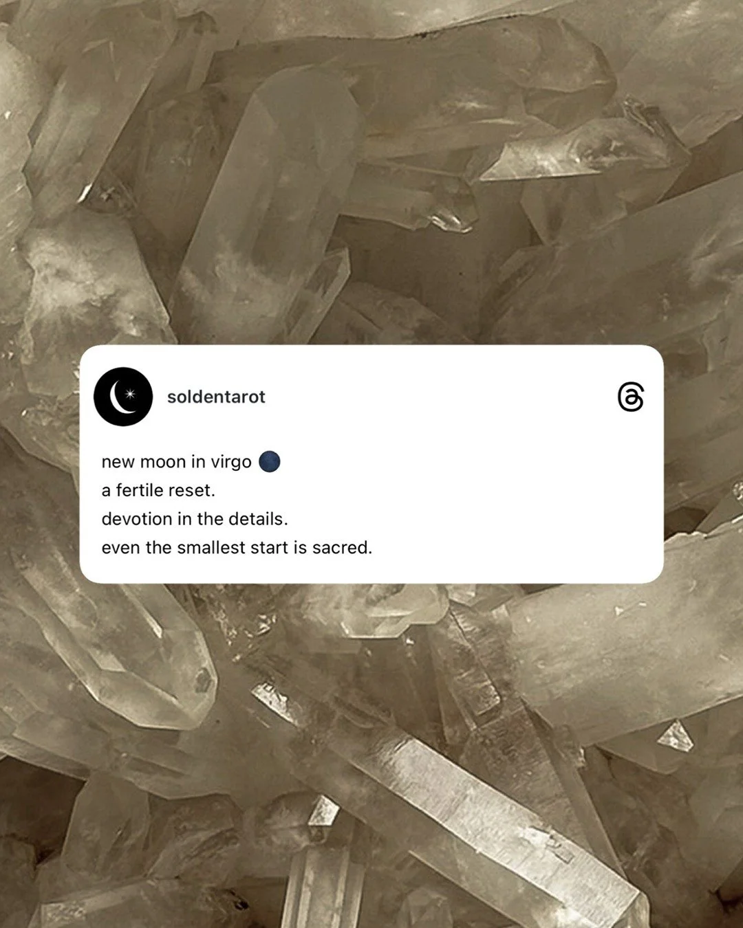 new moon in virgo 🌑♍

she came in with precision. 
edits.
devotion in the details.

swipe for the spread we worked with in the slow down last night. a reset, a recalibration, a reminder that even the smallest start is sacred.

next month? new moon, 
