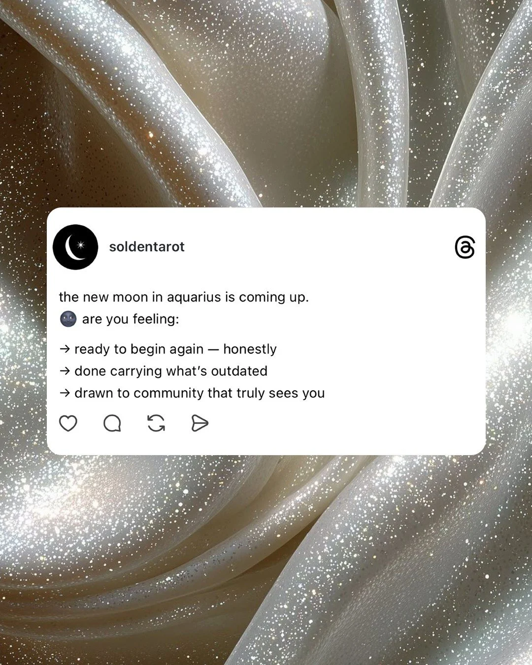 the new moon in aquarius can feel like a quiet internal shift.
a restlessness. a clarity. a subtle release.

if you&rsquo;ve been outgrowing something
a version of yourself, a dynamic, an old belief
you&rsquo;re not the only one.

there&rsquo;s a col