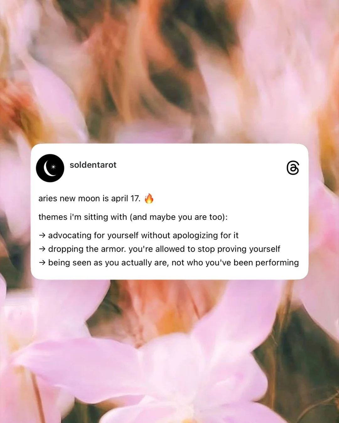 this upcoming new moon has a lot of fire behind it. use it. 🔥

feeling and using the fire doesn't have to be loud and bright. it can burn low and slow and still guide your way.

if you're feeling the energy, come gather with us this friday, 4/17 for