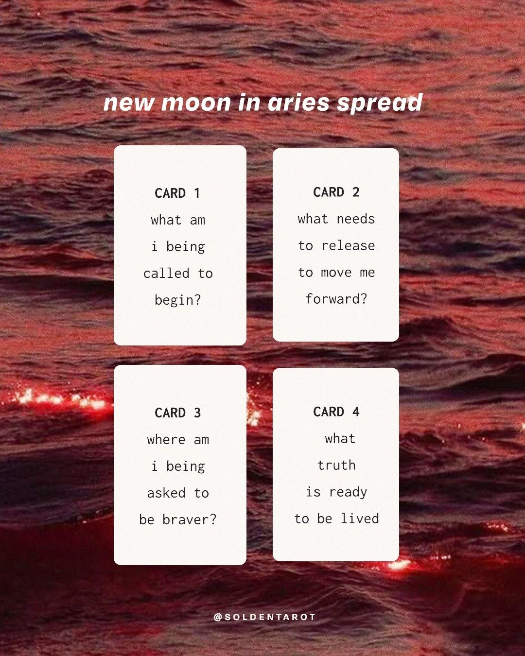 the aries new moon on april 17 is potent.

new beginnings. fresh courage. permission to finally go first.

pull these four cards tonight, tomorrow, or this weekend and sit with what comes up. there are no wrong answers, just honest ones. ❤️&zwj;🔥
