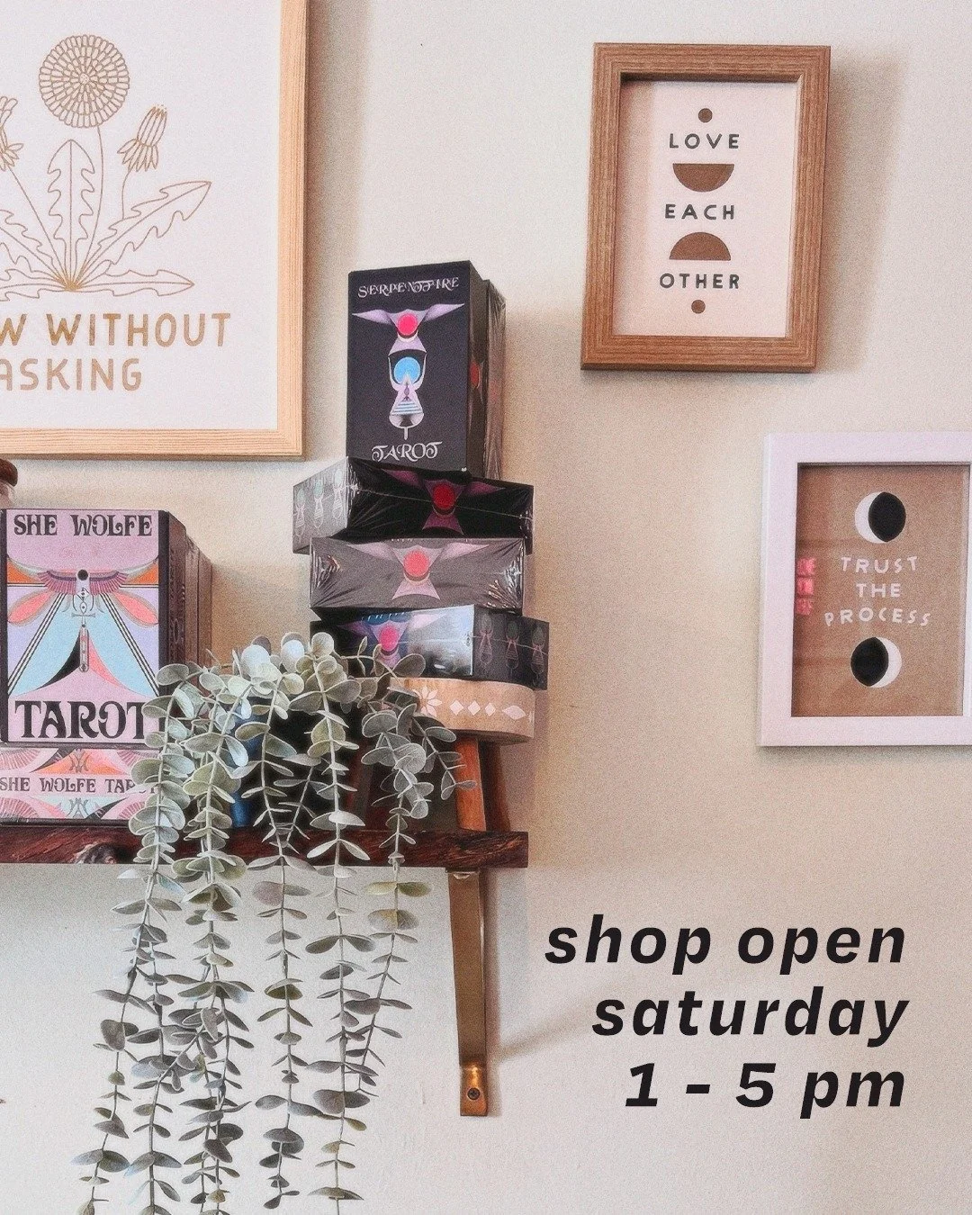 shop open this saturday. come hang. 

browse the shop, pull a card, get a reading. walk-ins welcome.

📍 163 main st, old wethersfield, ct
🫶 upstairs @soulshineyogact