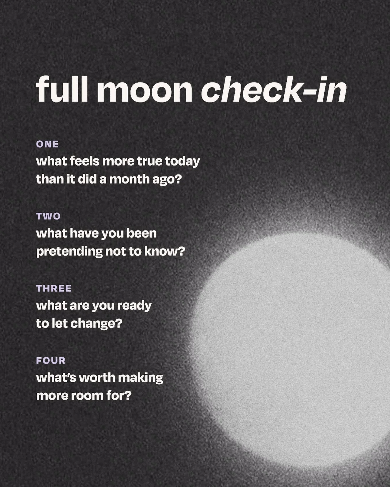 whether it&rsquo;s the full moon or just a regular wednesday, it&rsquo;s always nice to have a reason to pause. here are a few questions i&rsquo;m reflecting on tonight. maybe they&rsquo;ll resonate with you too 💫