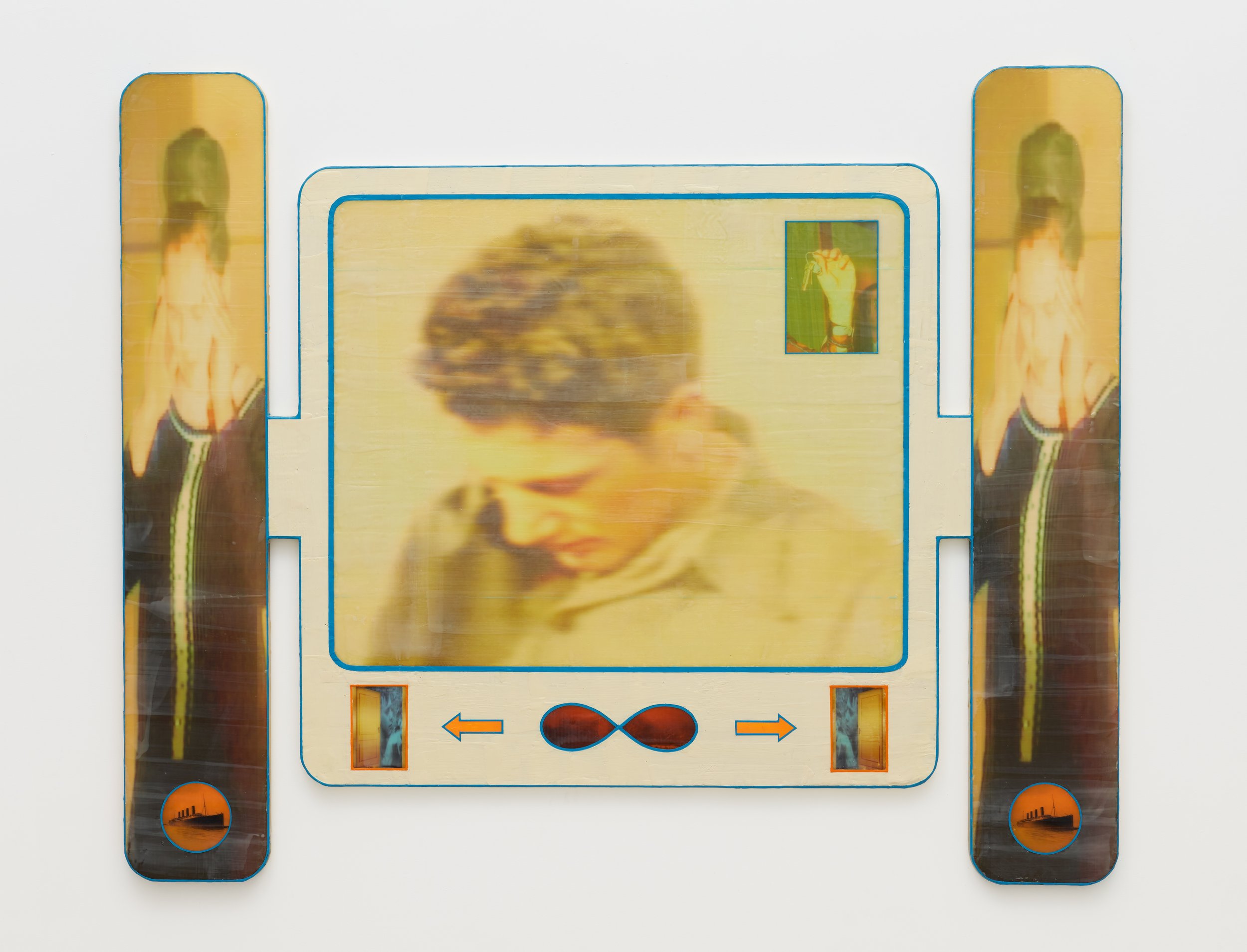 Nina Hartmann, Hypnosis Tracking, ESP Research (Wilderness of Mirrors) (Diagram 4), 2026. Encaustic Medium, Pigment, Inkjet print on wood panel. 73 x 93 x 1 inches
